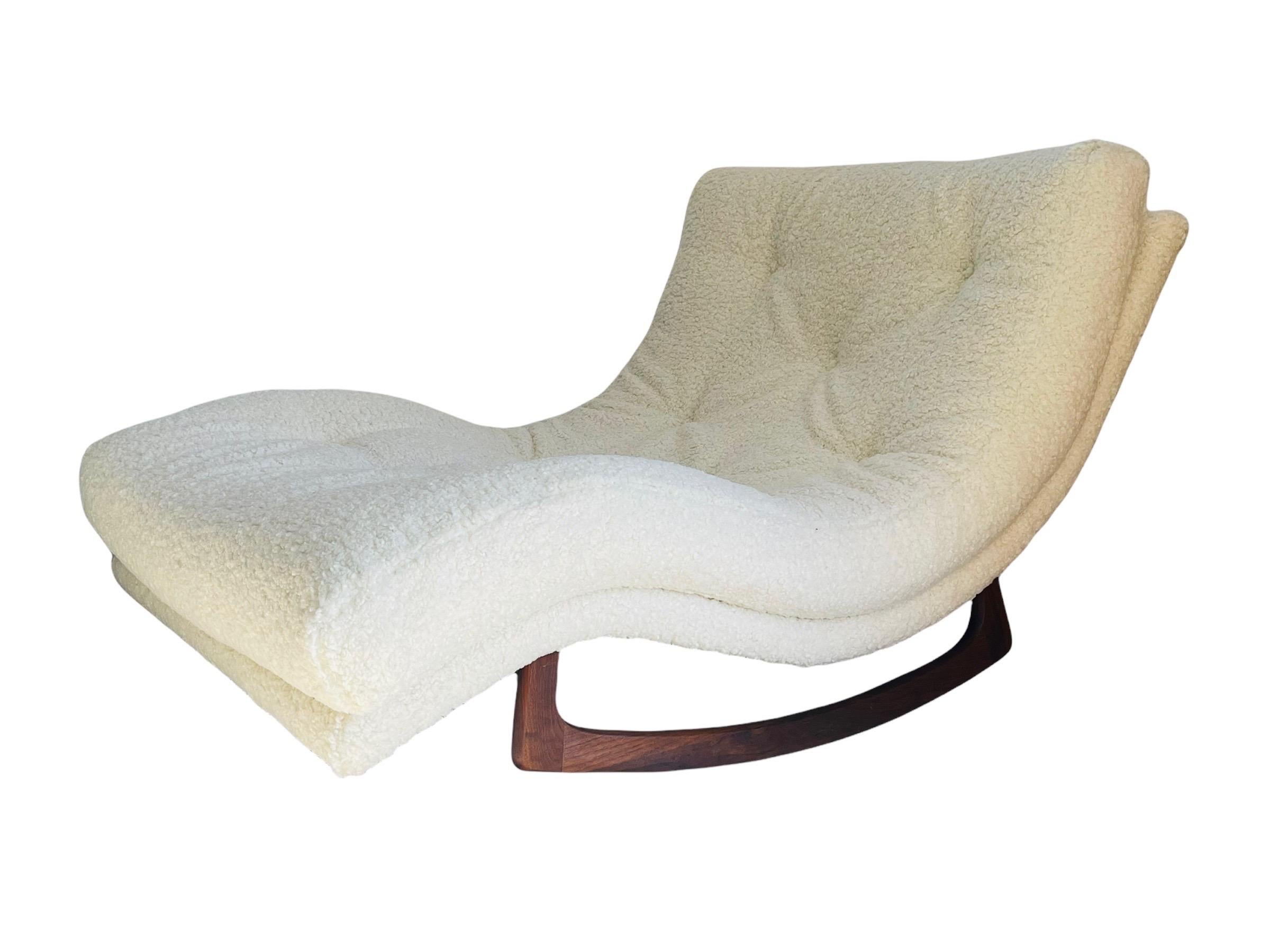 Stunning Adrian Pearsall rocking wave lounge chaise/chair fully restored and reupholstered in Boucle fabric. This iconic lounger is the ultimate lounge chair and would make a great addition to any living room or bedroom. Perfect chair to read a book