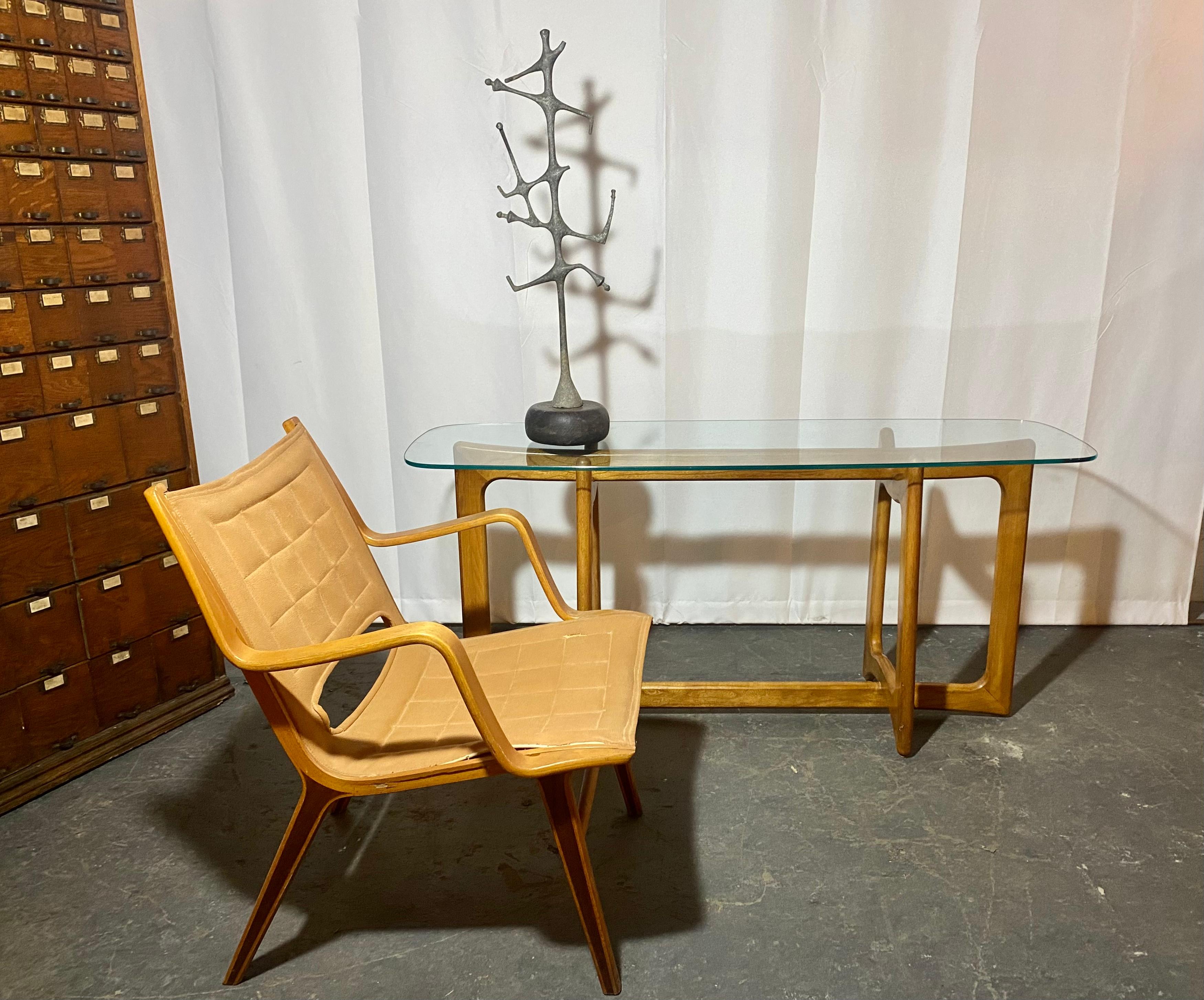 Seldom Seen sculptural walnut and glass Bowtie (Ribbon) console table designed by Adrian Pearsall classic Mid-Century Modern design excellent original condition. Would enhance any modern, contemporary, eclectic environment, hand delivery avail to