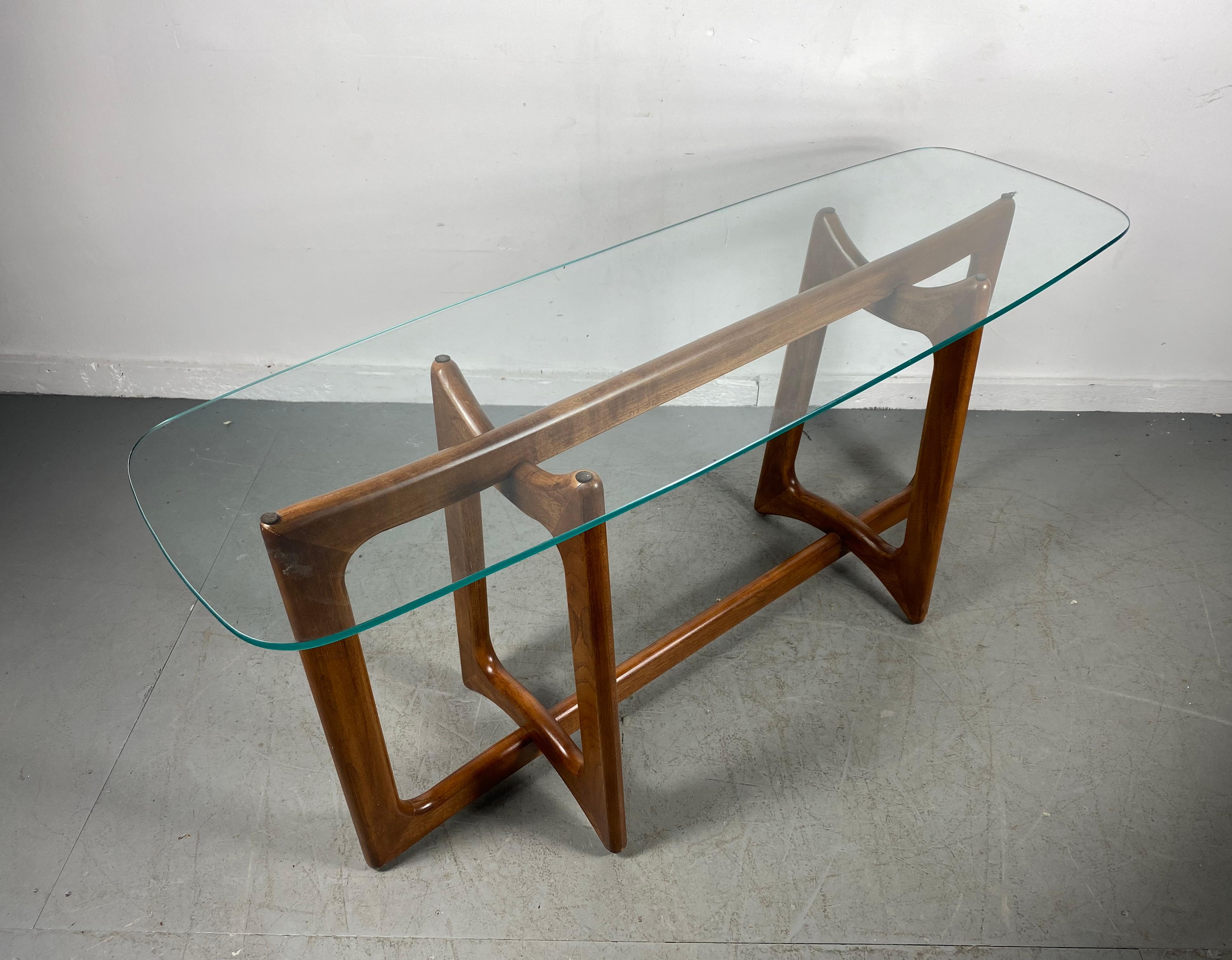Glass Adrian Pearsall Bowtie Console Table / Sculptural Walnut, Mid-Century Modern