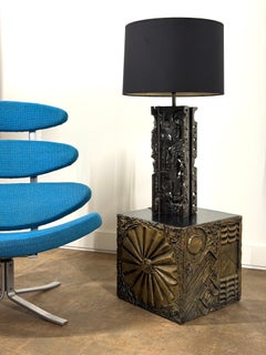 Adrian Pearsall Brutalist Cube Side Table, Resin & Wood, 1970s Design