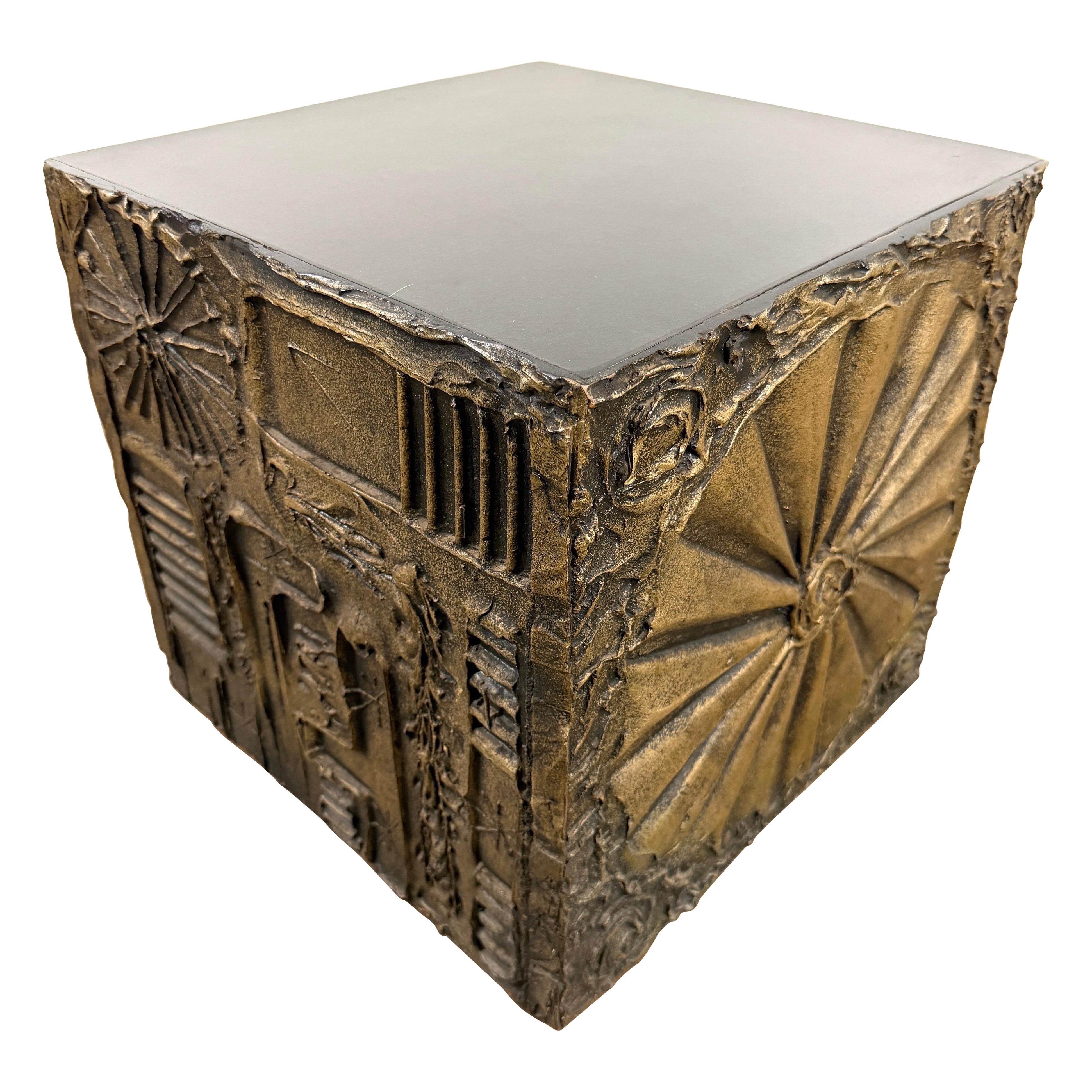 Adrian Pearsall Tavolino cubo brutalista, resina e legno, design anni '70