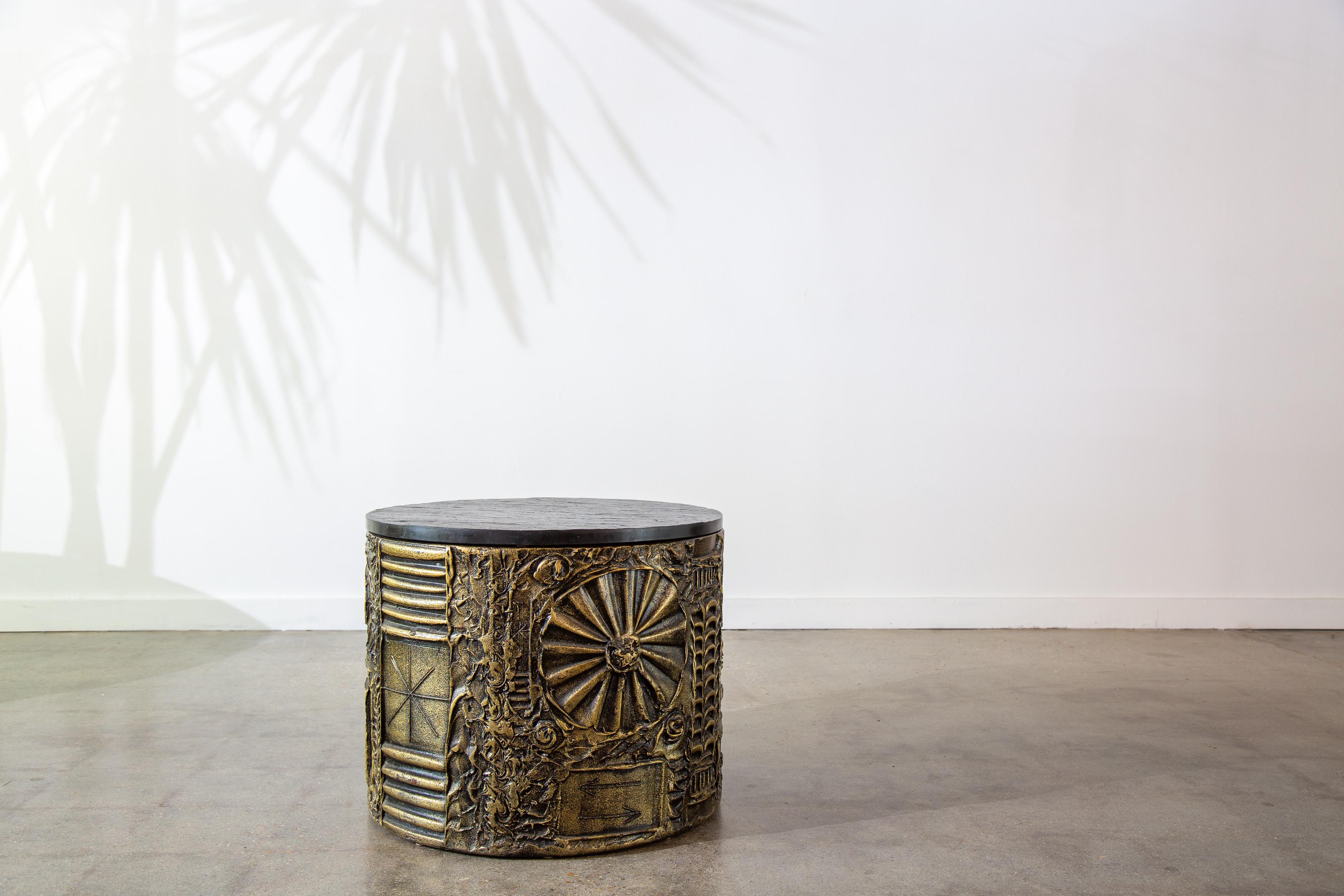 Adrian Pearsall Brutalist Drum Table slate top goop Paul Evans style 4