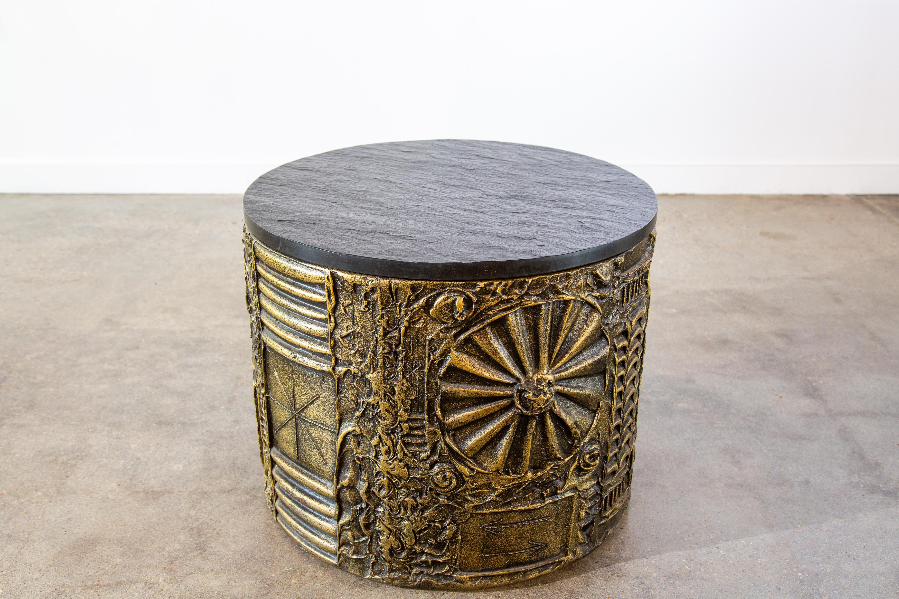 Mid-Century Modern Adrian Pearsall Brutalist Drum Table slate top goop Paul Evans style