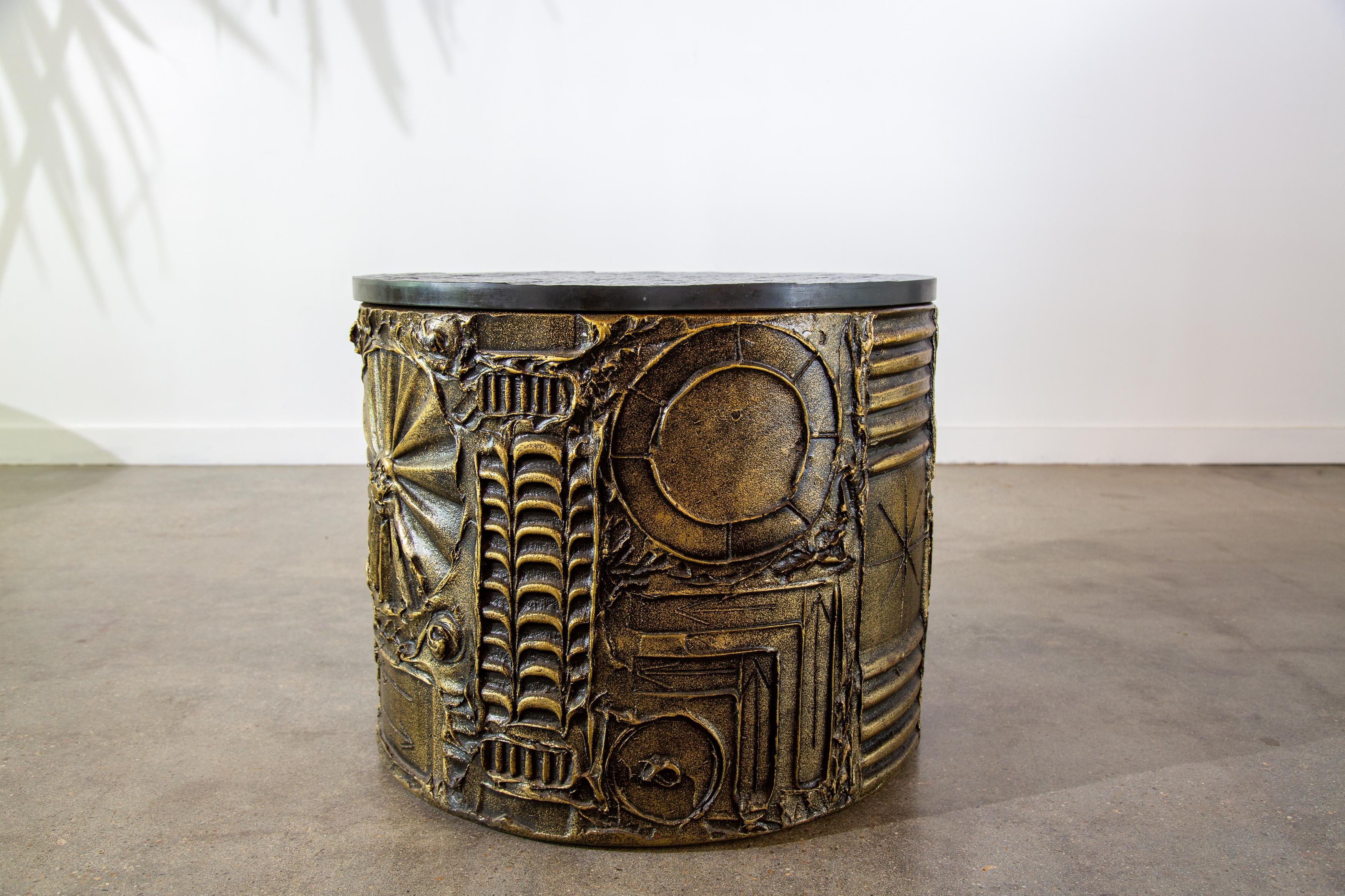 American Adrian Pearsall Brutalist Drum Table slate top goop Paul Evans style
