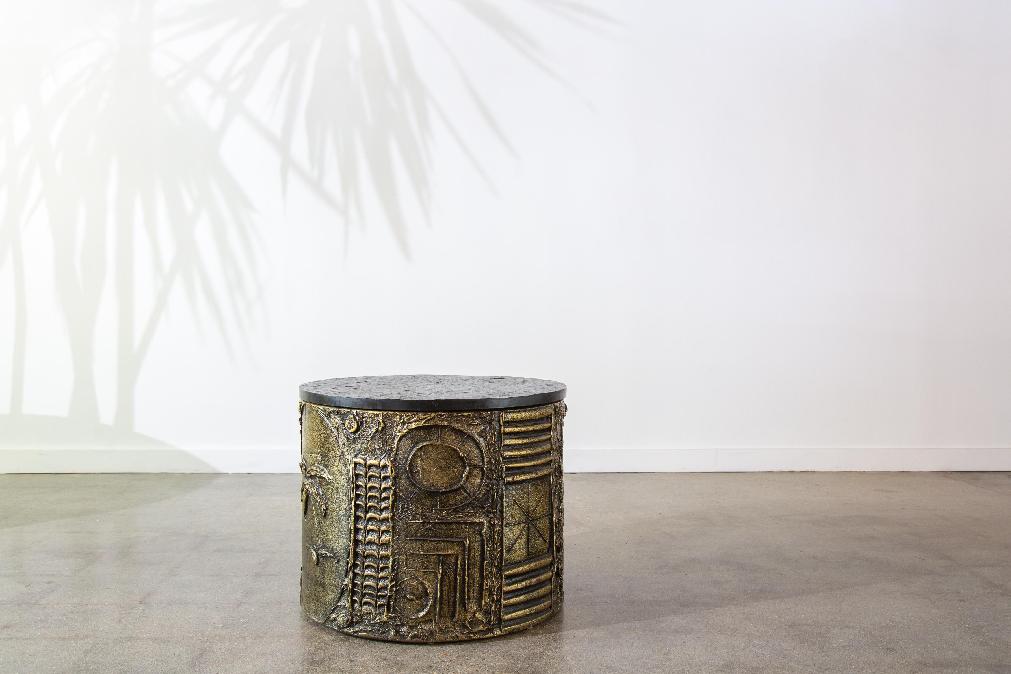 Mid-20th Century Adrian Pearsall Brutalist Drum Table slate top goop Paul Evans style