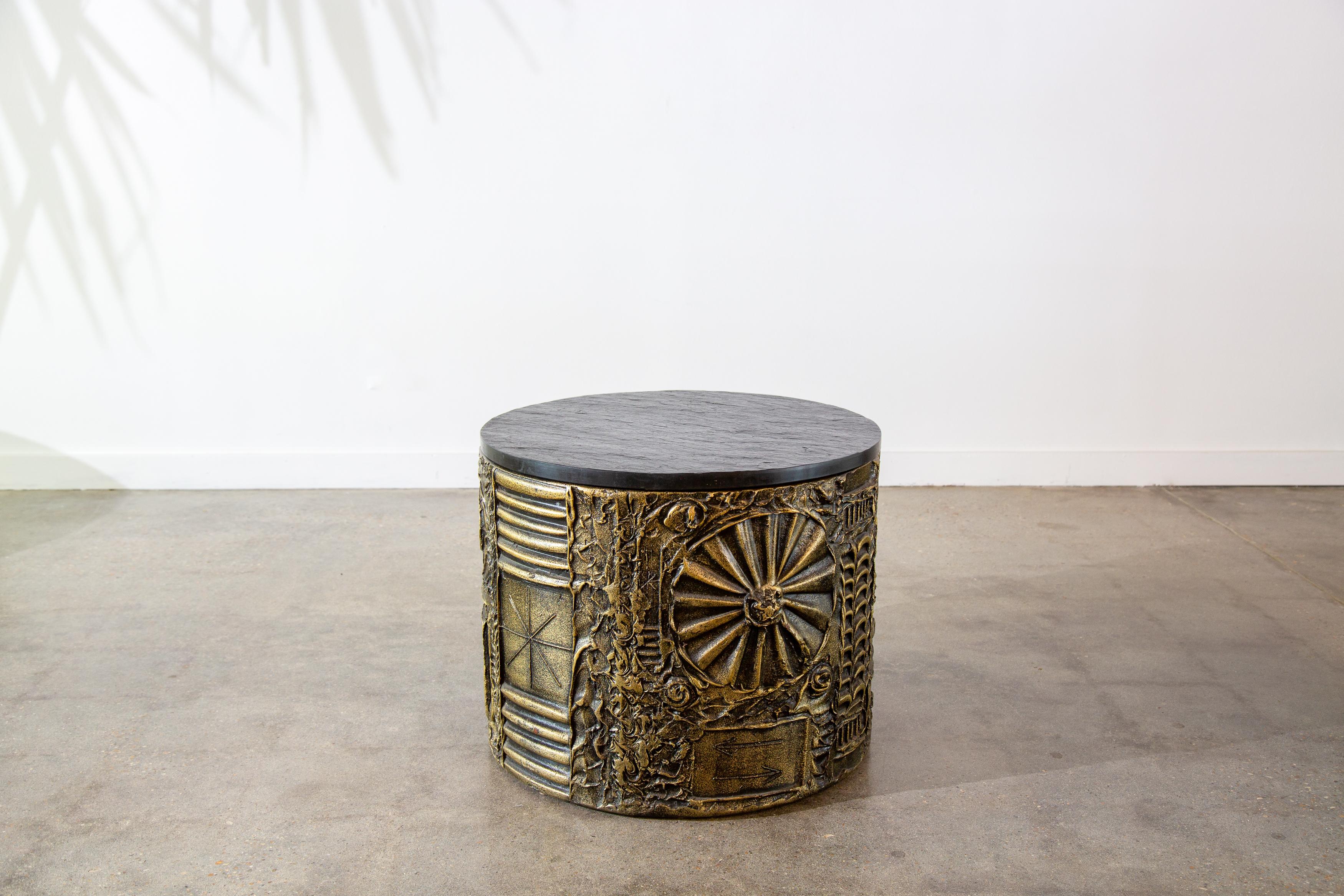 Resin Adrian Pearsall Brutalist Drum Table slate top goop Paul Evans style