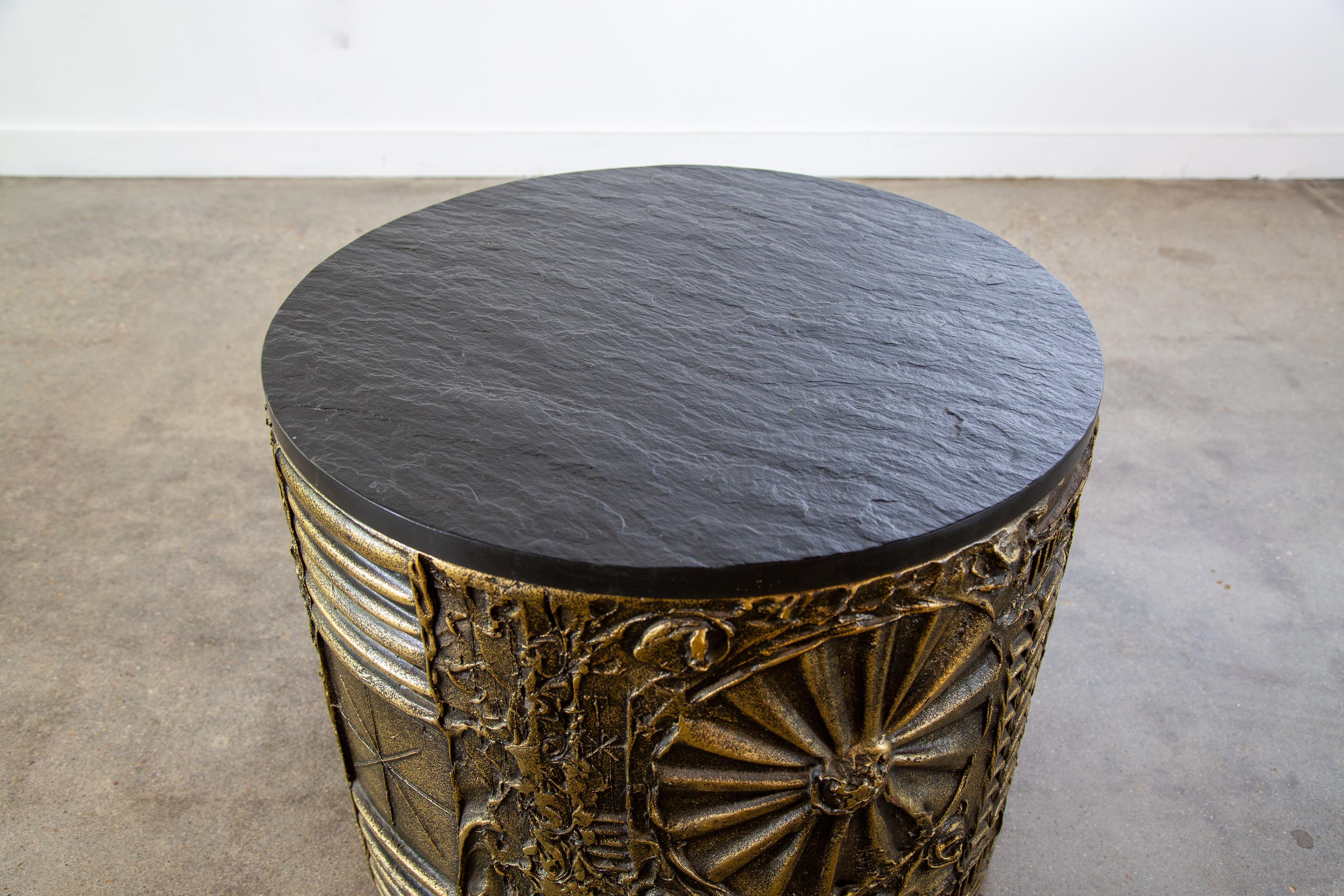 Adrian Pearsall Brutalist Drum Table slate top goop Paul Evans style 1