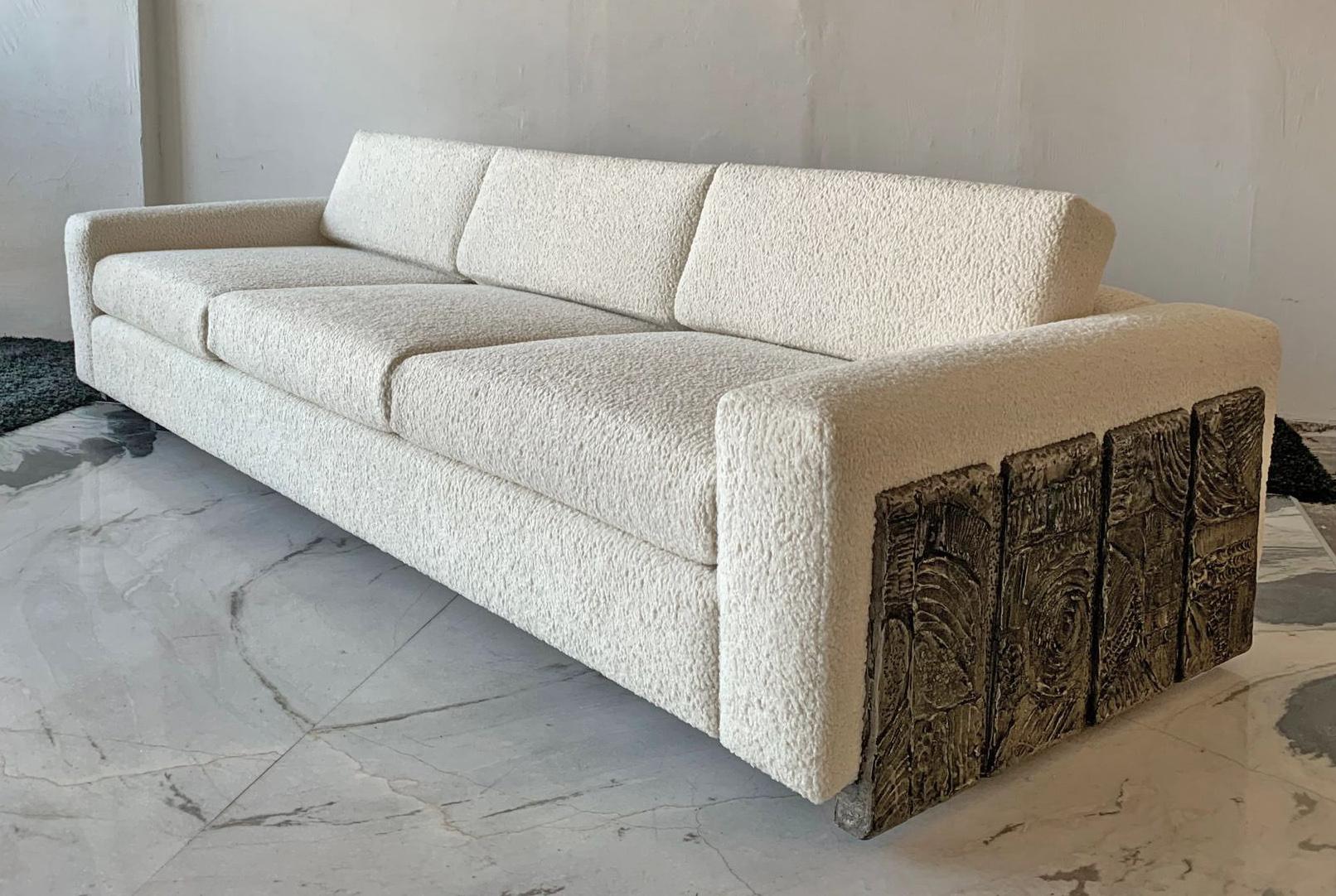 Adrian Pearsall Brutalist Panel Sofa in Ivory Boucle 3