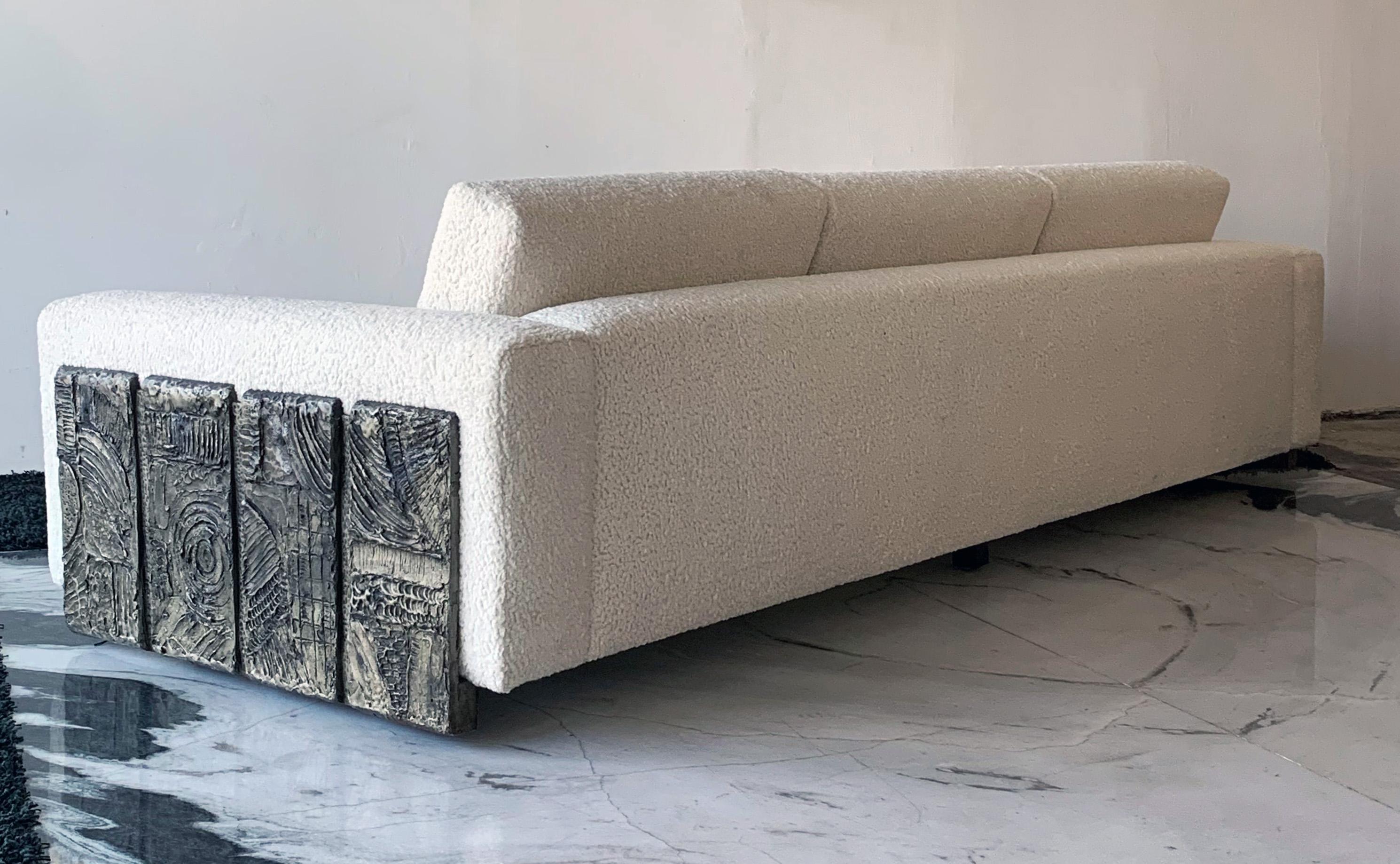 Late 20th Century Adrian Pearsall Brutalist Panel Sofa in Ivory Boucle