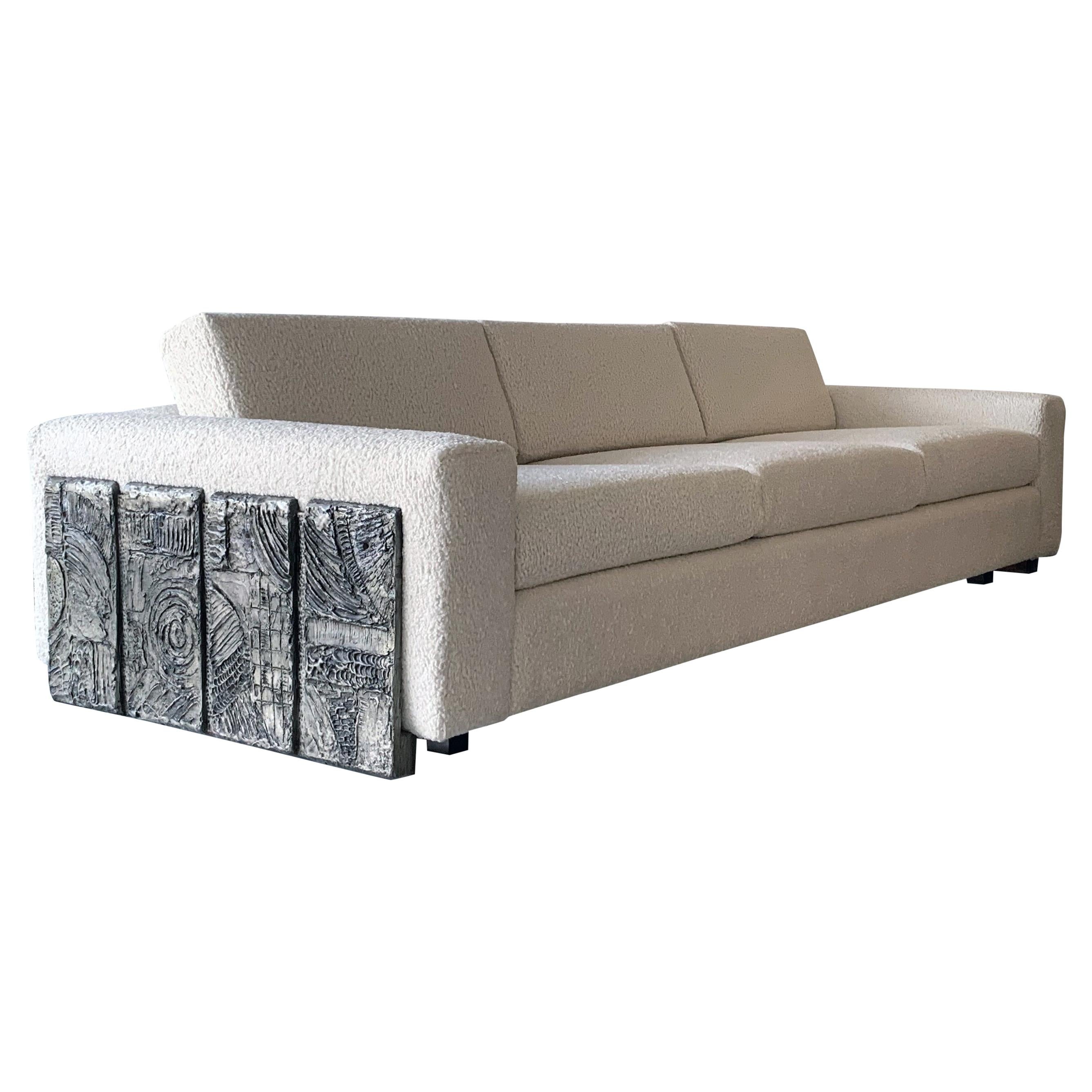 Adrian Pearsall Brutalist Panel Sofa in Ivory Boucle