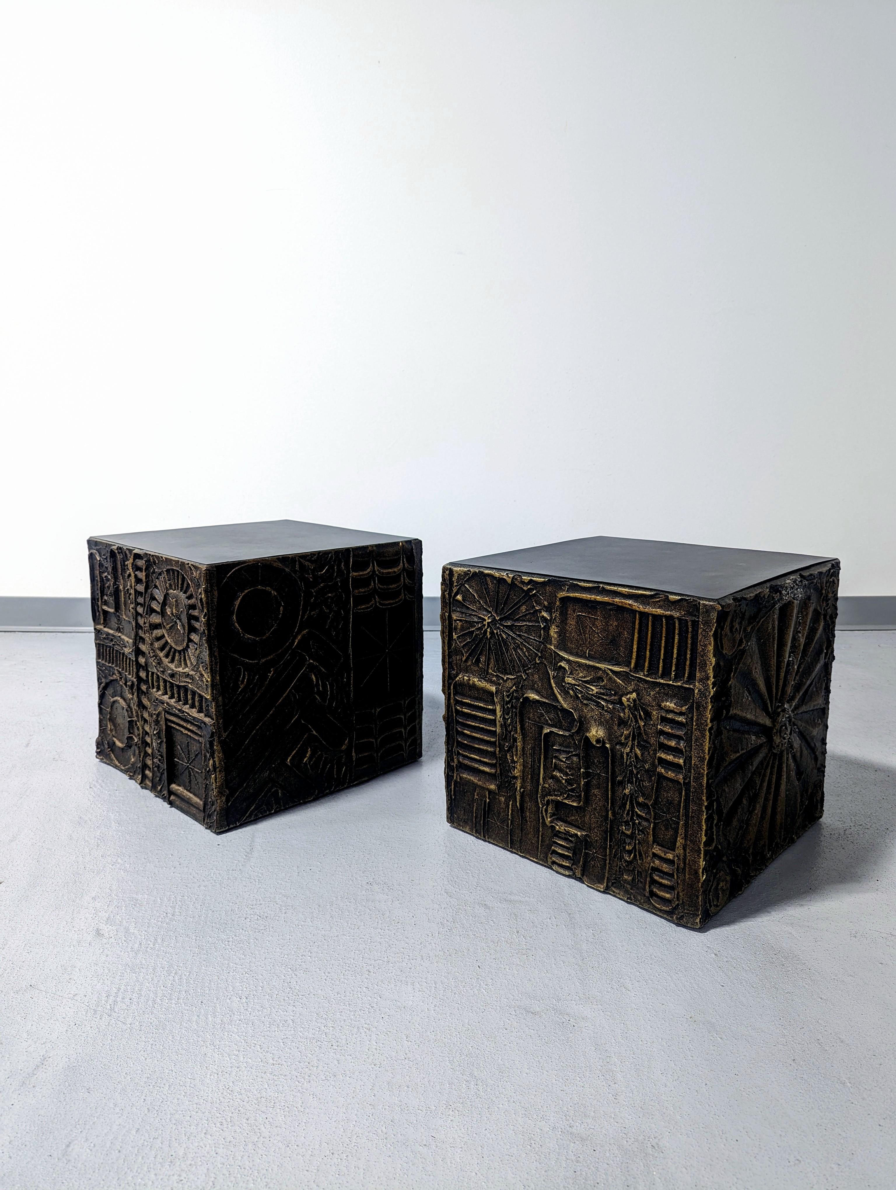 A pair of brutalist cube tables designed by Adrian Pearsall for Craft from the 