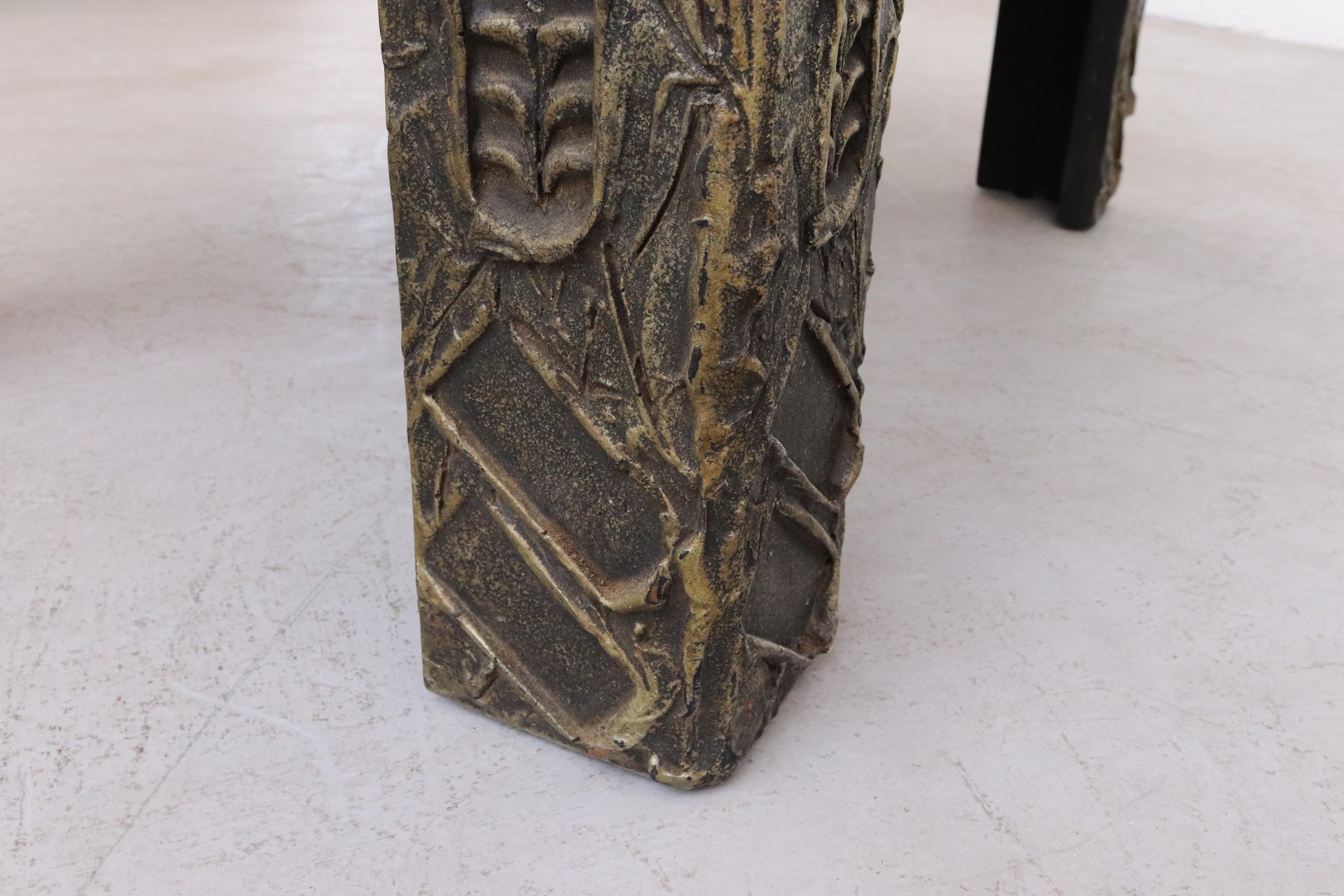 Adrian Pearsall Brutalist Side Table w/ Black Top & Cast Resin Decorative Relief For Sale 14