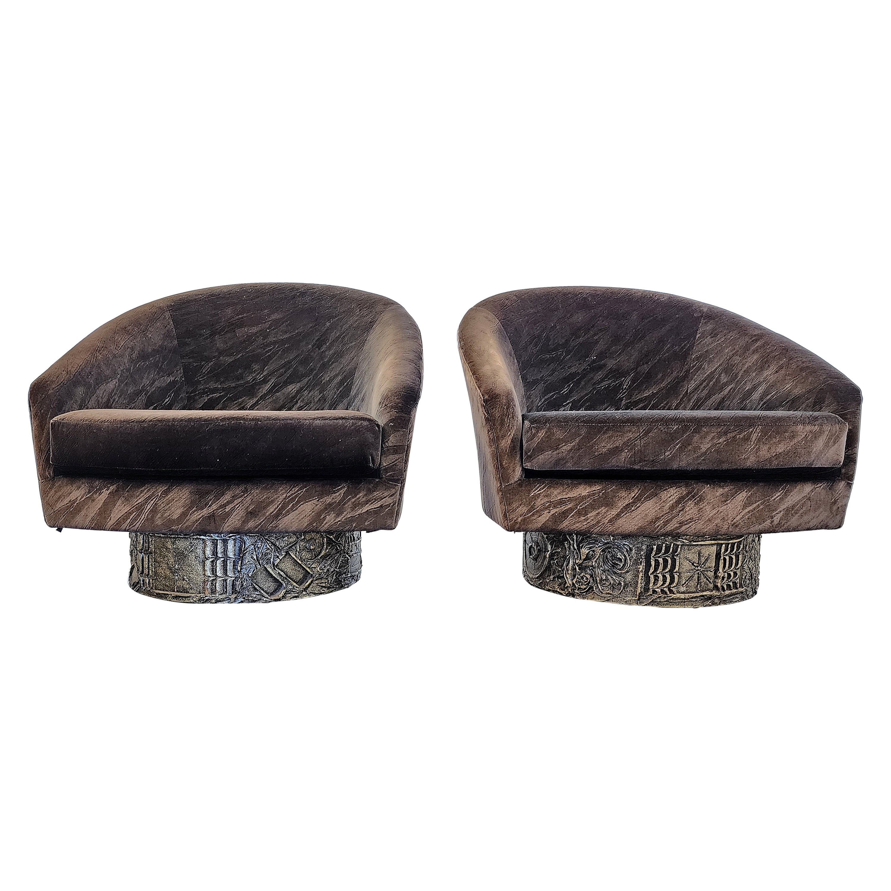 A rare pair of swiveling, reclining chairs designed by Adrian Pearsall for craft associates. Made in the 1970's these chairs are of exceptional quality and style. The chair is wide and comfortable for any body type.
These chairs add a lot of style