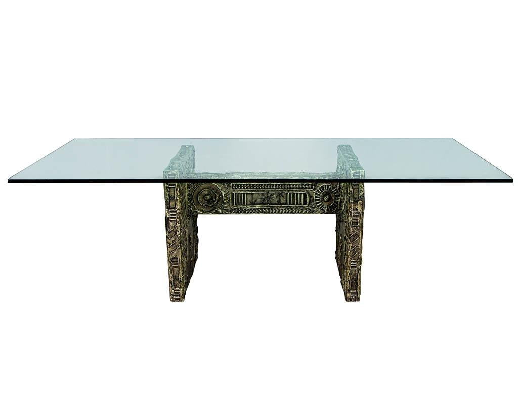 Adrian Pearsall Brutalist dining table. This Brutalist dining table or desk by Adrian Pearsall in the manner of Paul Evans is truly a showstopper. With eye-catching resin cast pedestal and thick glass top. An impressive piece for any collector or