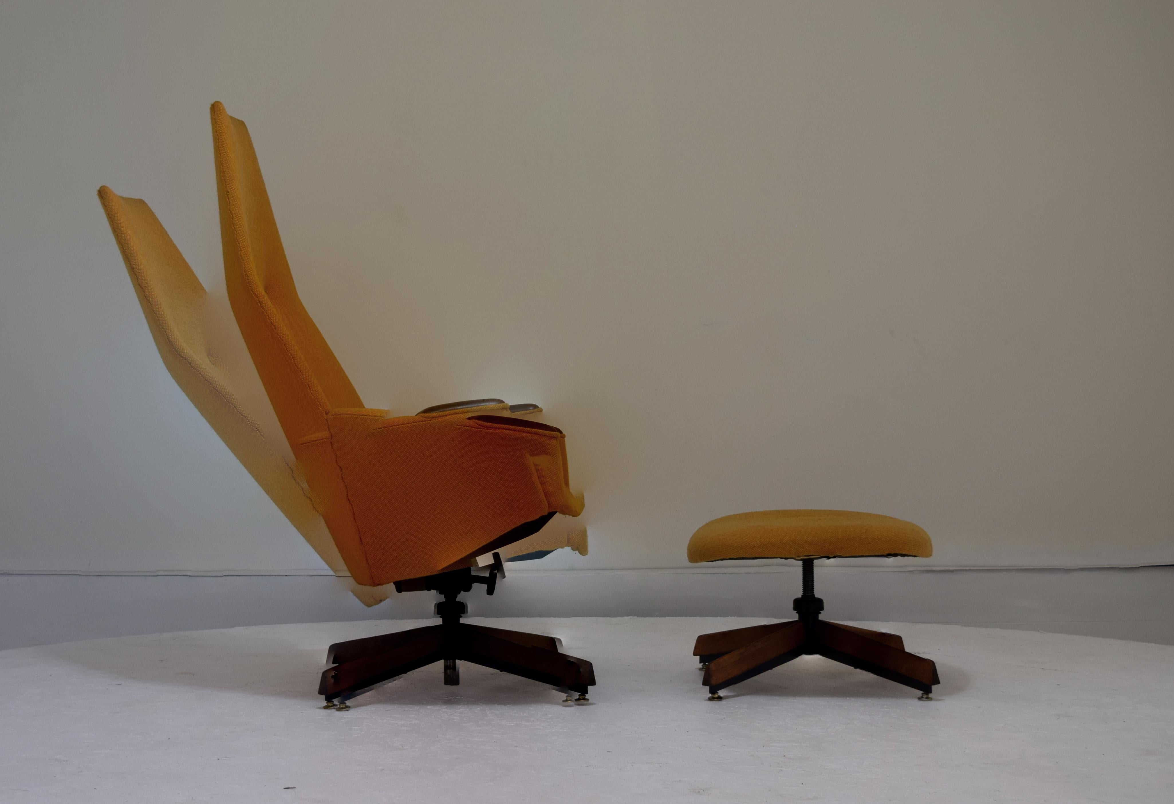 Mid-Century Modern Adrian Pearsall Chair and Ottoman Signed with Original Fabric
