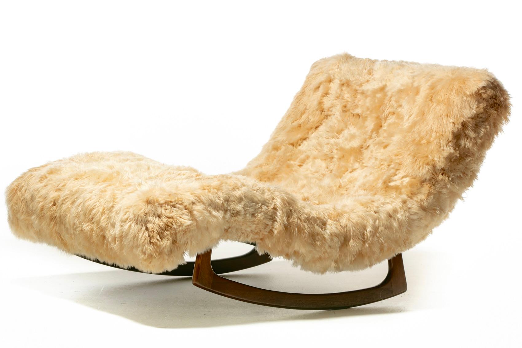 Hide Adrian Pearsall Chaise Lounge Rocker Newly Upholstered in Soft Peruvian Alpaca For Sale
