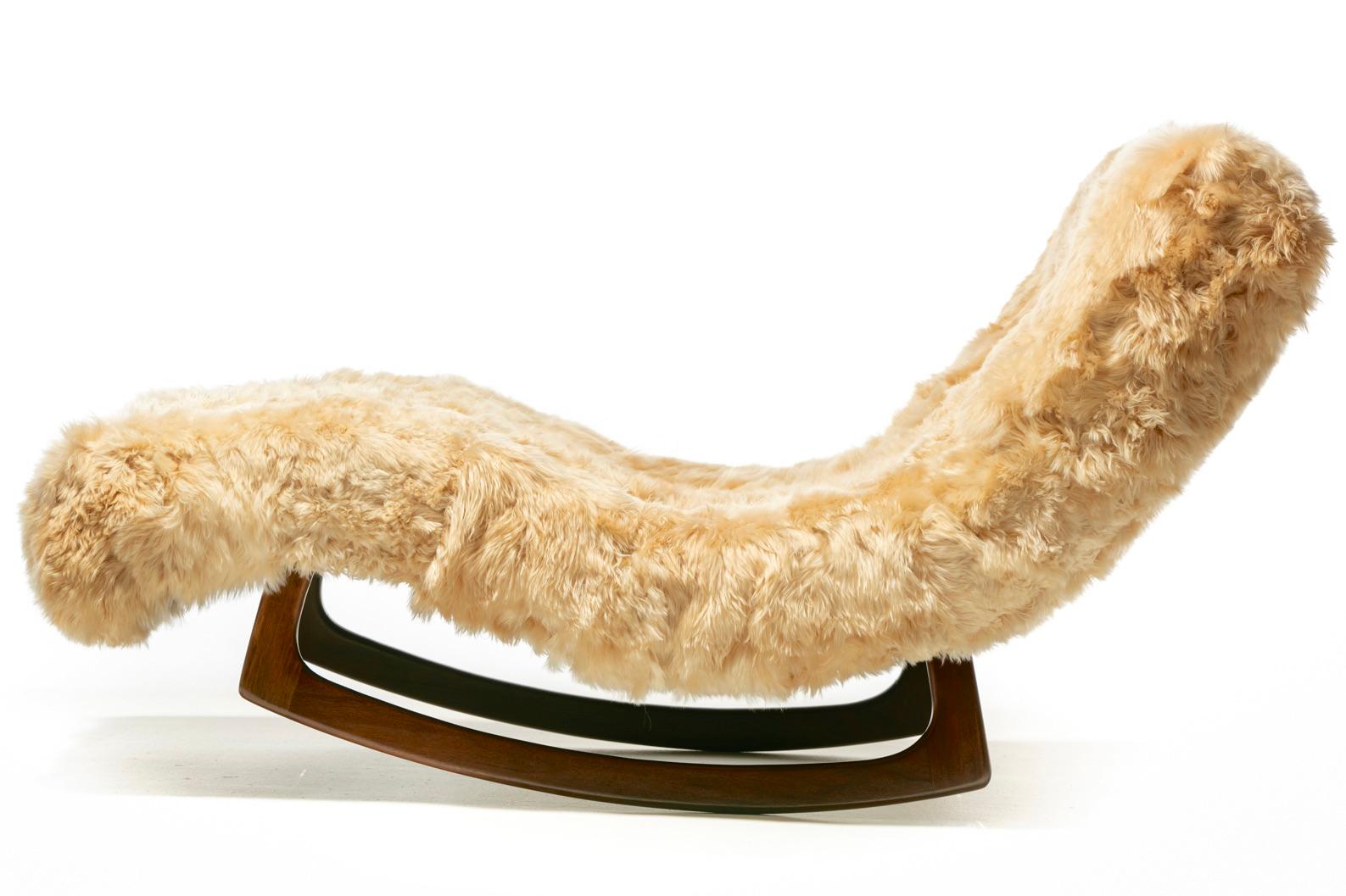 Adrian Pearsall Chaise Lounge Rocker Newly Upholstered in Soft Peruvian Alpaca For Sale 6