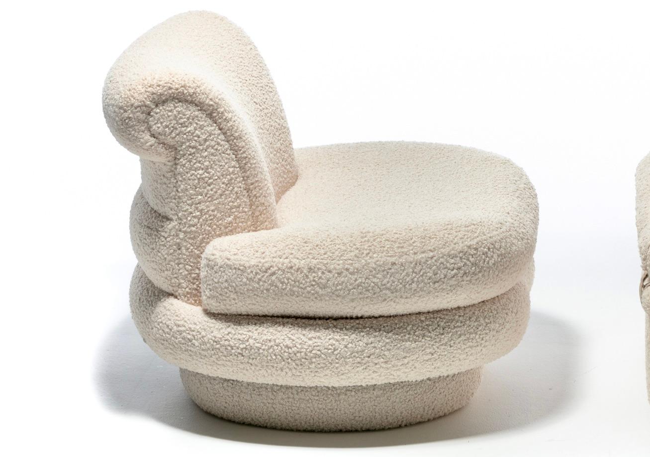Post-Modern Adrian Pearsall Channeled Post Modern Slipper Chair in Ivory White Bouclé For Sale