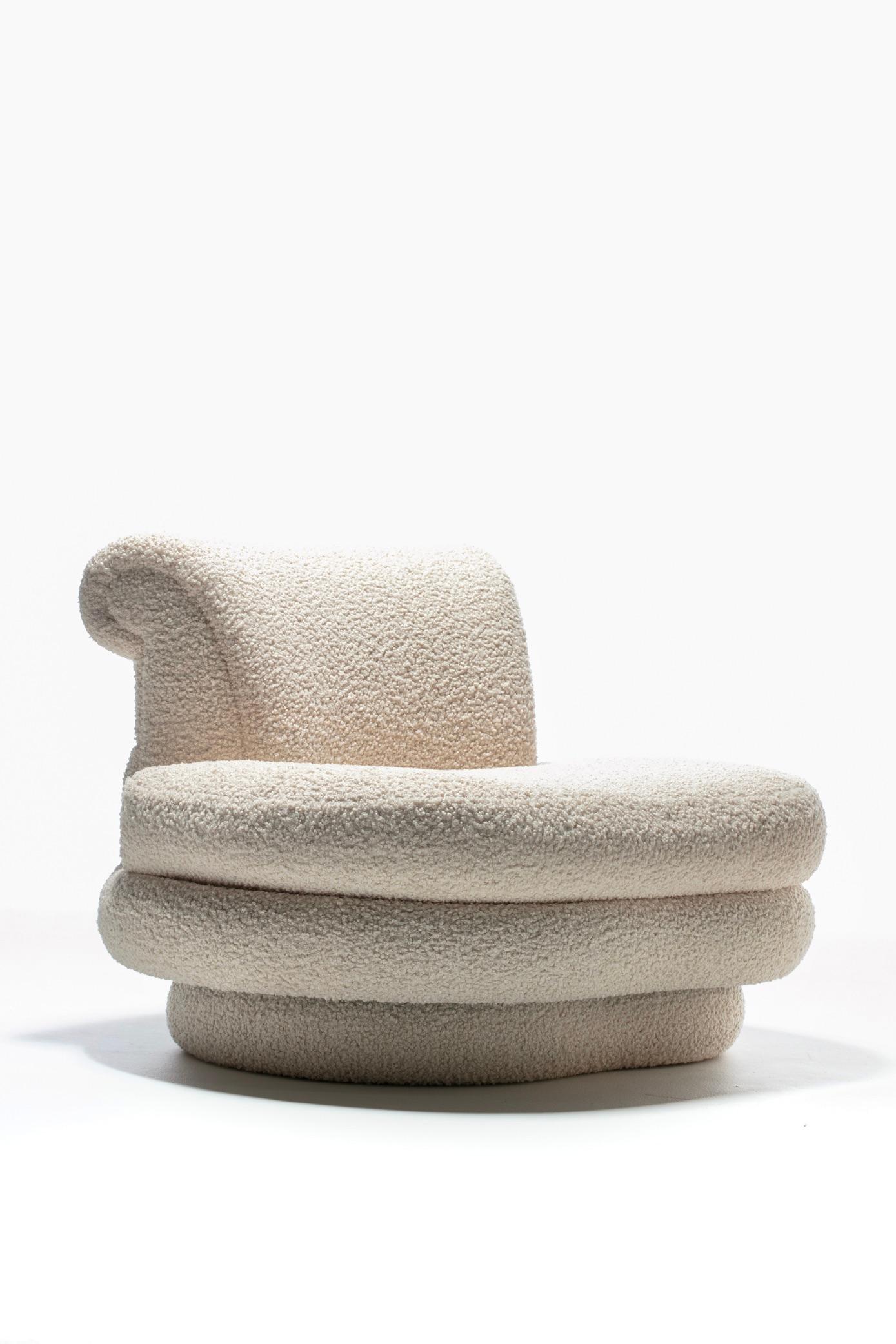 American Adrian Pearsall Channeled Post Modern Slipper Chair in Ivory White Bouclé For Sale