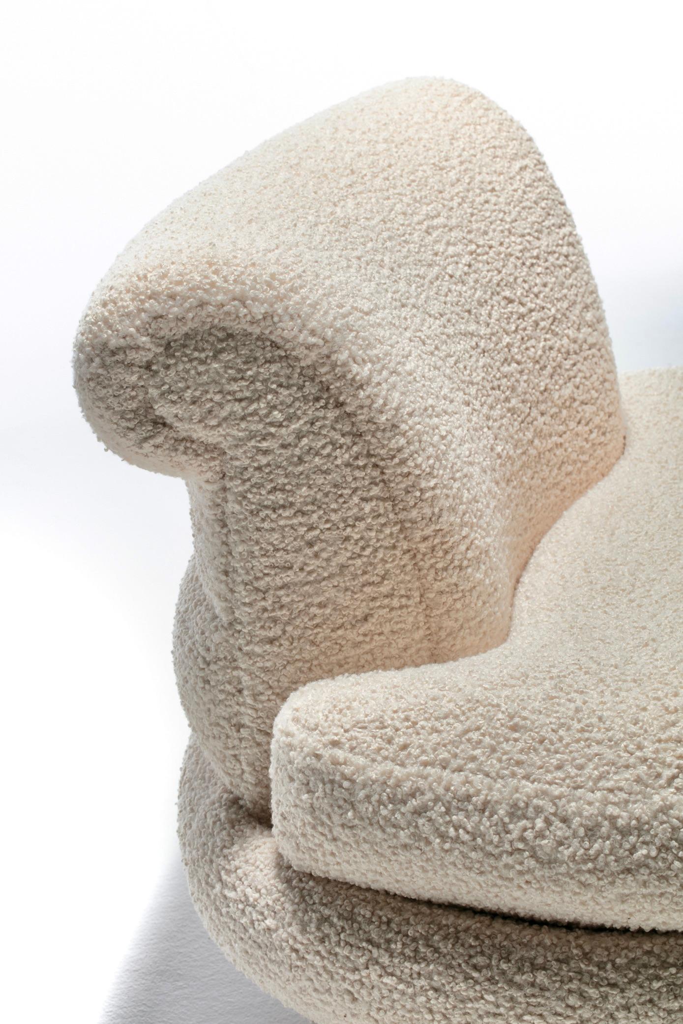 Upholstery Adrian Pearsall Channeled Post Modern Slipper Chair in Ivory White Bouclé For Sale