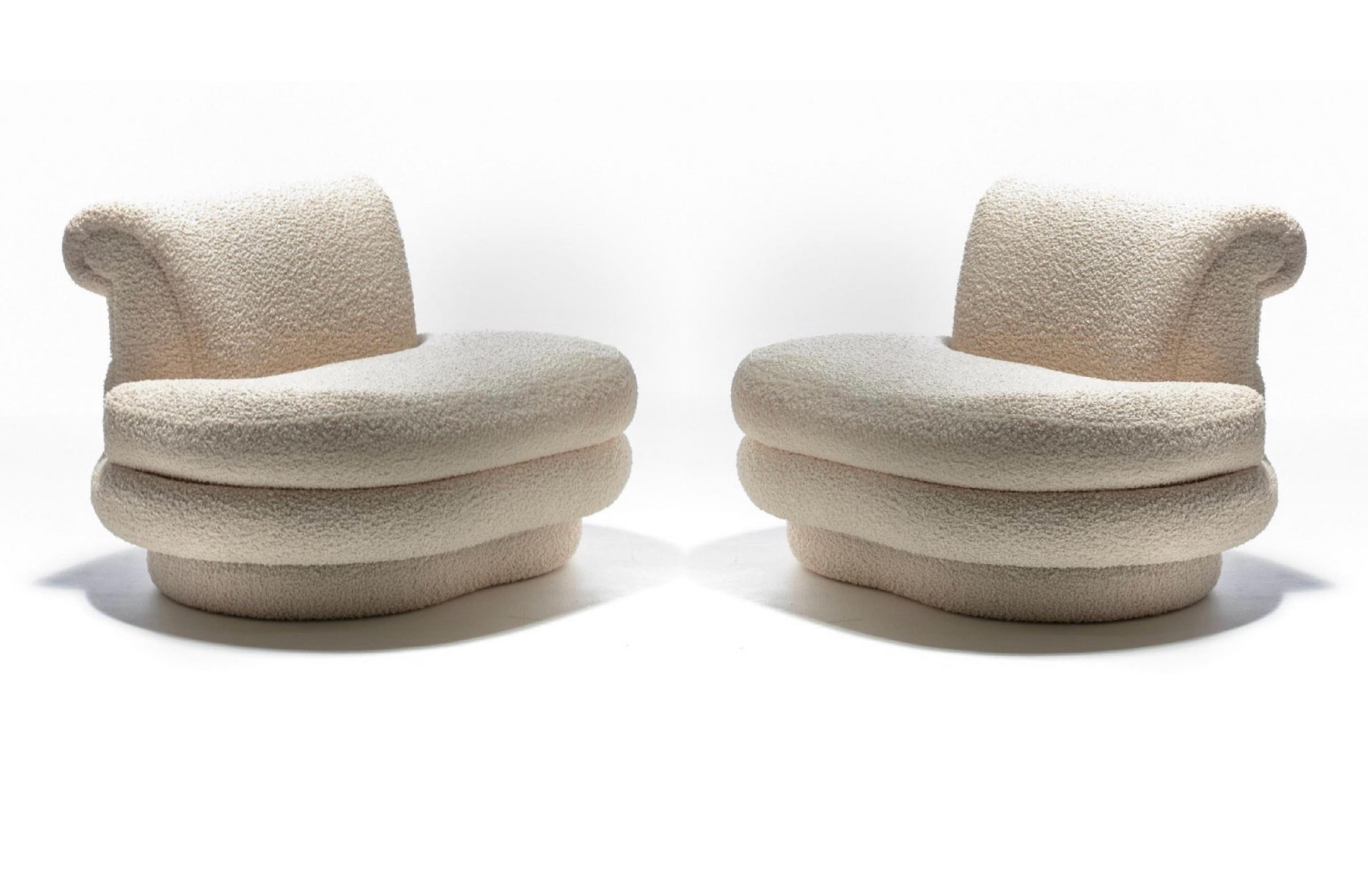 Adrian Pearsall Channeled Post Modern Slipper Chairs in Ivory White Bouclé For Sale 6