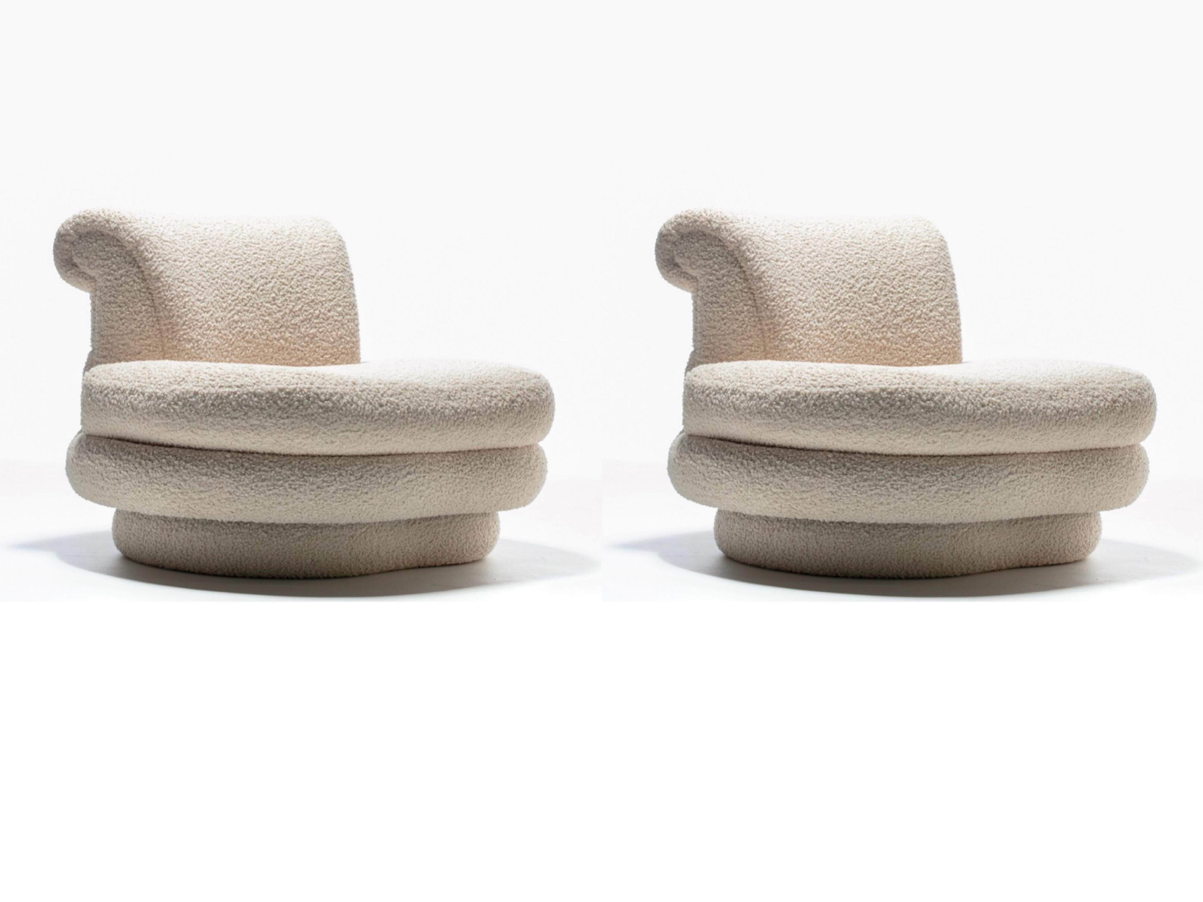 Pair of channeled Post Modern slipper chairs designed by Adrian Pearsall for Comfort Designs, Inc. If you're seeking chairs to wind down and relax in - the sort you can sit in for hours and enjoy - here they are. Stylish. Plush. Every inch of these 