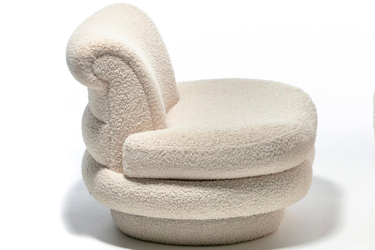 Adrian Pearsall Channeled Post Modern Slipper Chairs in Ivory White Bouclé In Good Condition For Sale In Saint Louis, MO