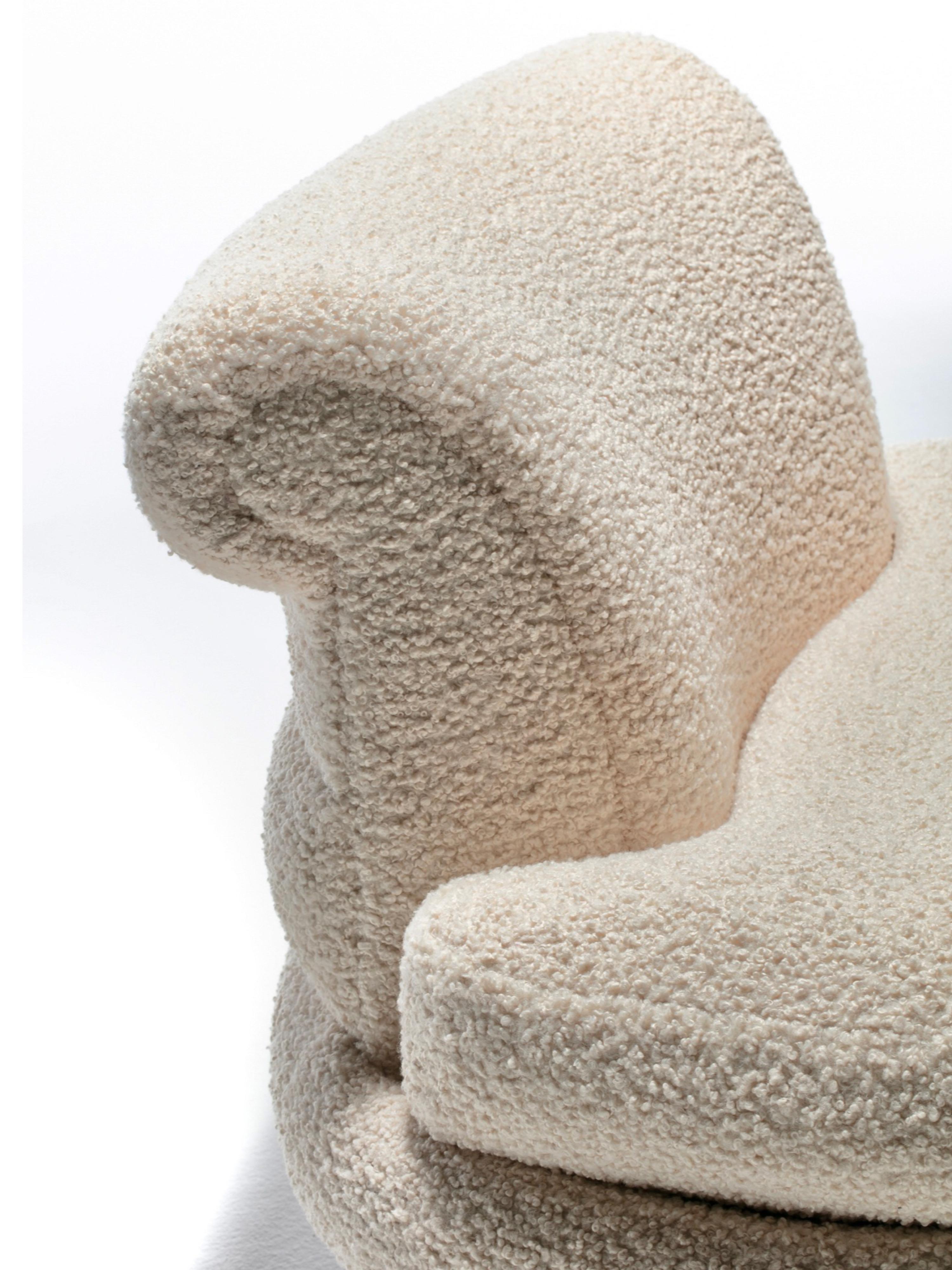 Upholstery Adrian Pearsall Channeled Post Modern Slipper Chairs in Ivory White Bouclé For Sale