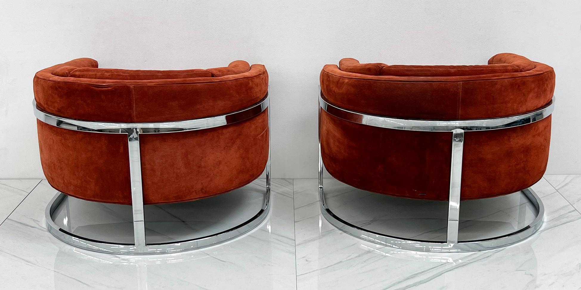 Adrian Pearsall Chrome and Suede Barrel Chairs, Pair, 1970's 5