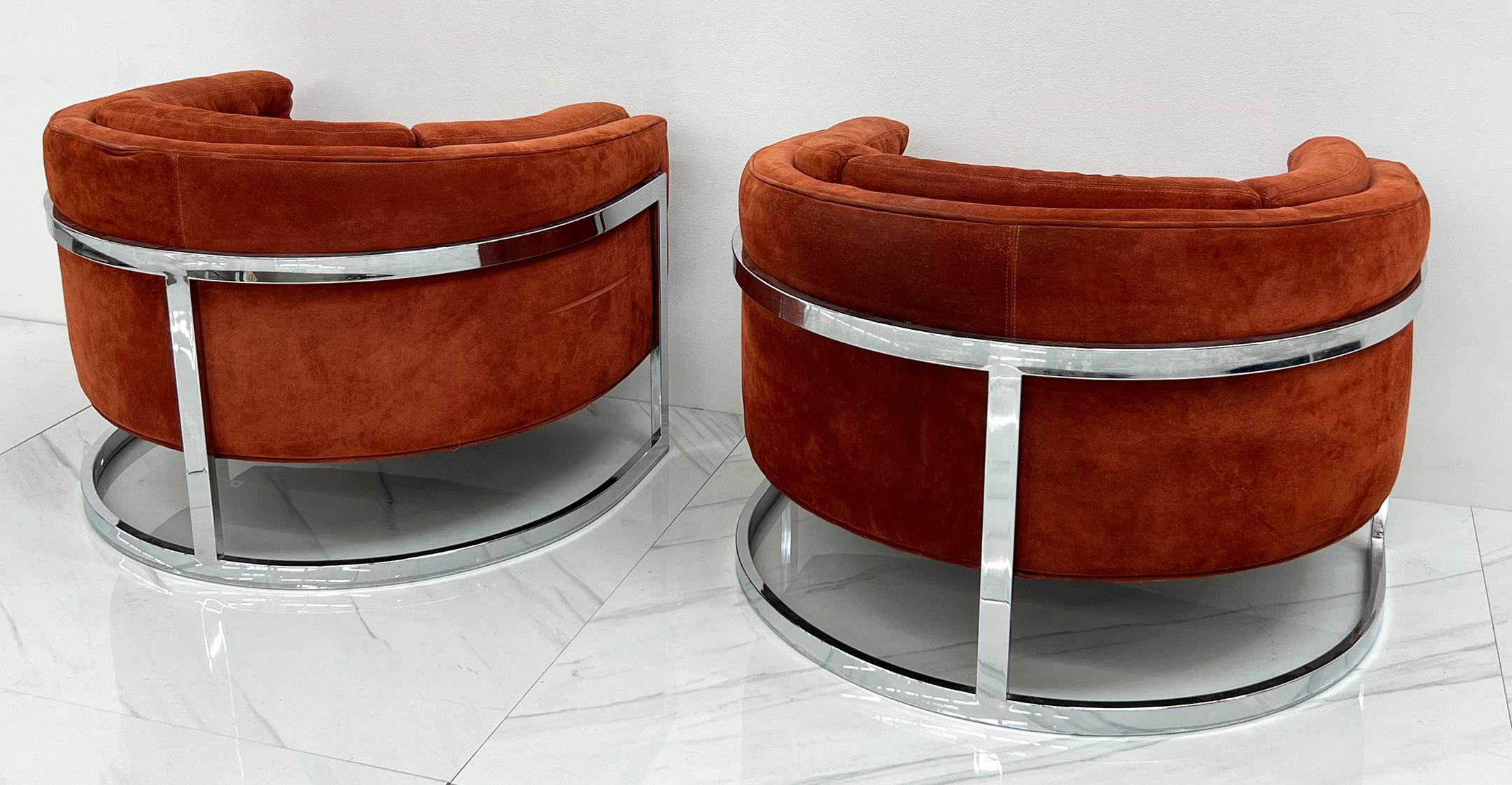 Adrian Pearsall Chrome and Suede Barrel Chairs, Pair, 1970's 4
