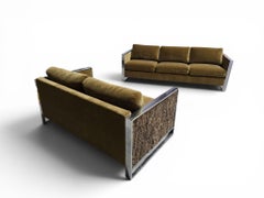 Adrian Pearsall Chrome Flat-Bar Cork-Sided Sofa Loveseat Set Newly Reupholstered