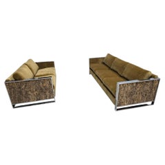 Adrian Pearsall Chrome Flat-Bar Cork-Sided Sofa Loveseat Set Newly Reupholstered
