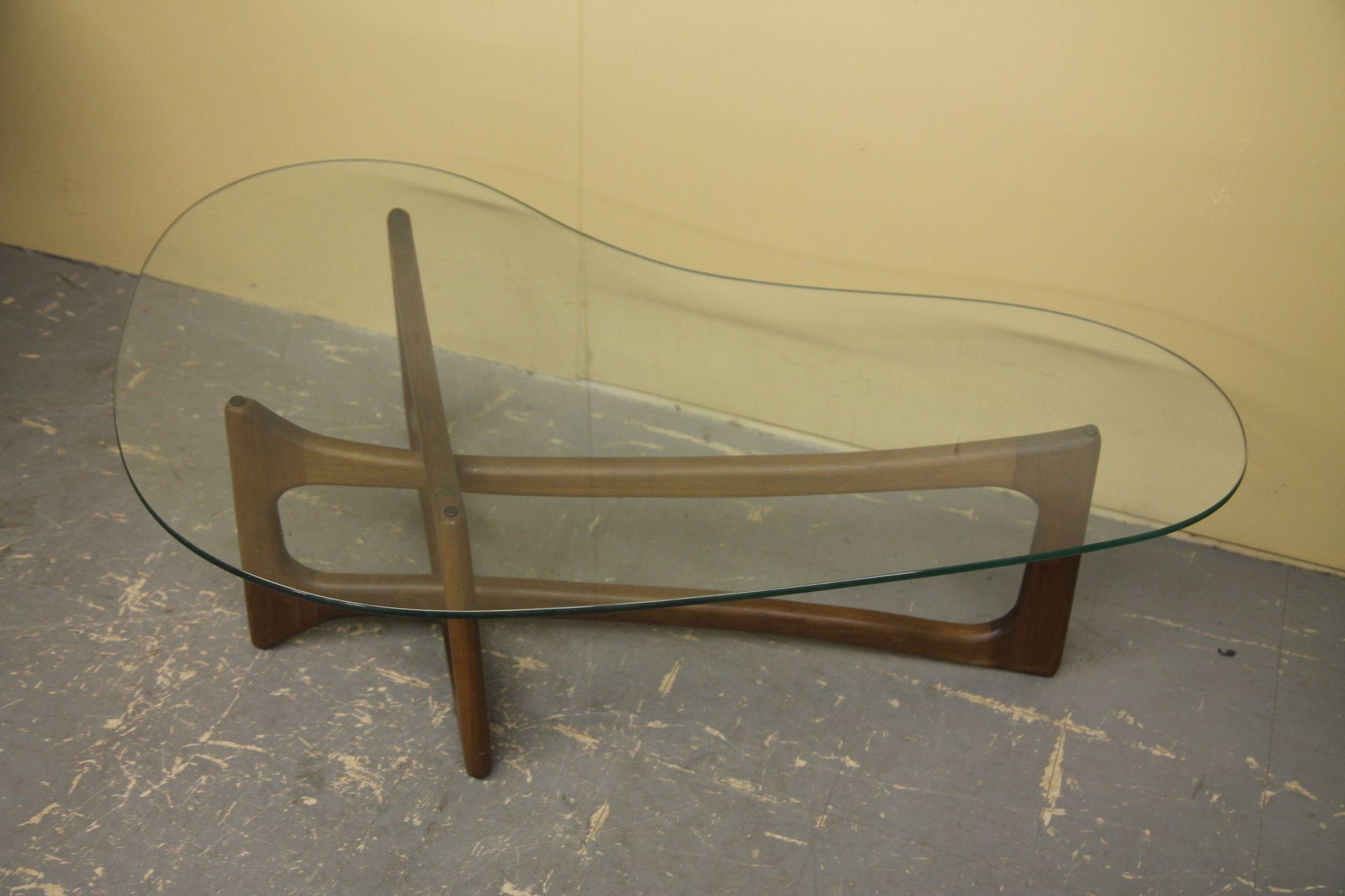kidney shaped coffee table with glass top