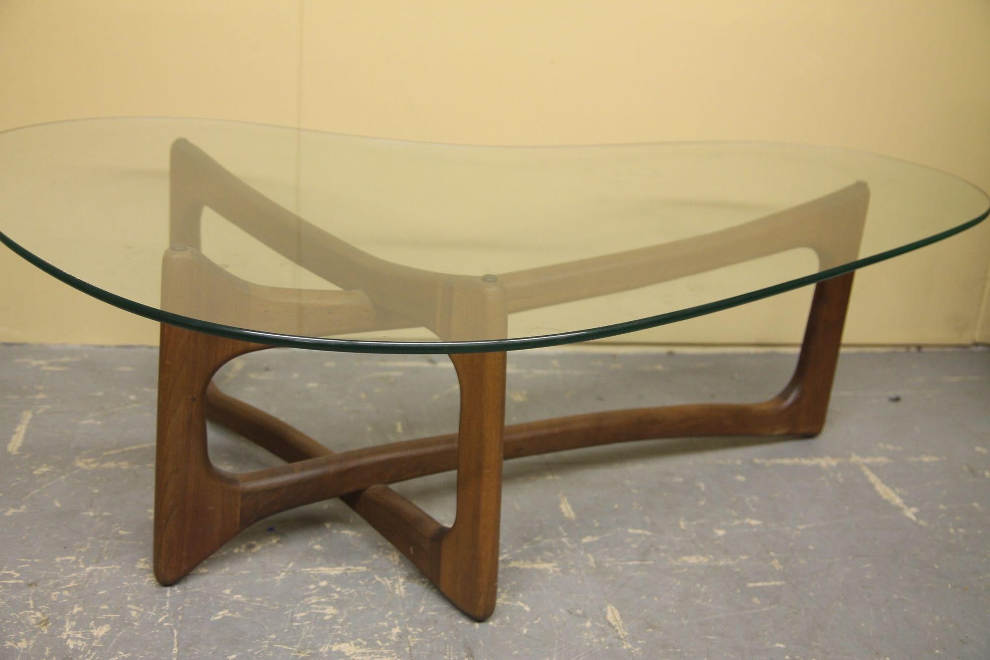 American Adrian Pearsall Coffee Table with Kidney Shaped Orginal Glass