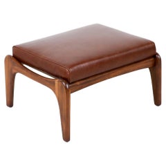 Adrian Pearsall Cognac Leather & Sculpted Walnut Ottoman for Craft Associates