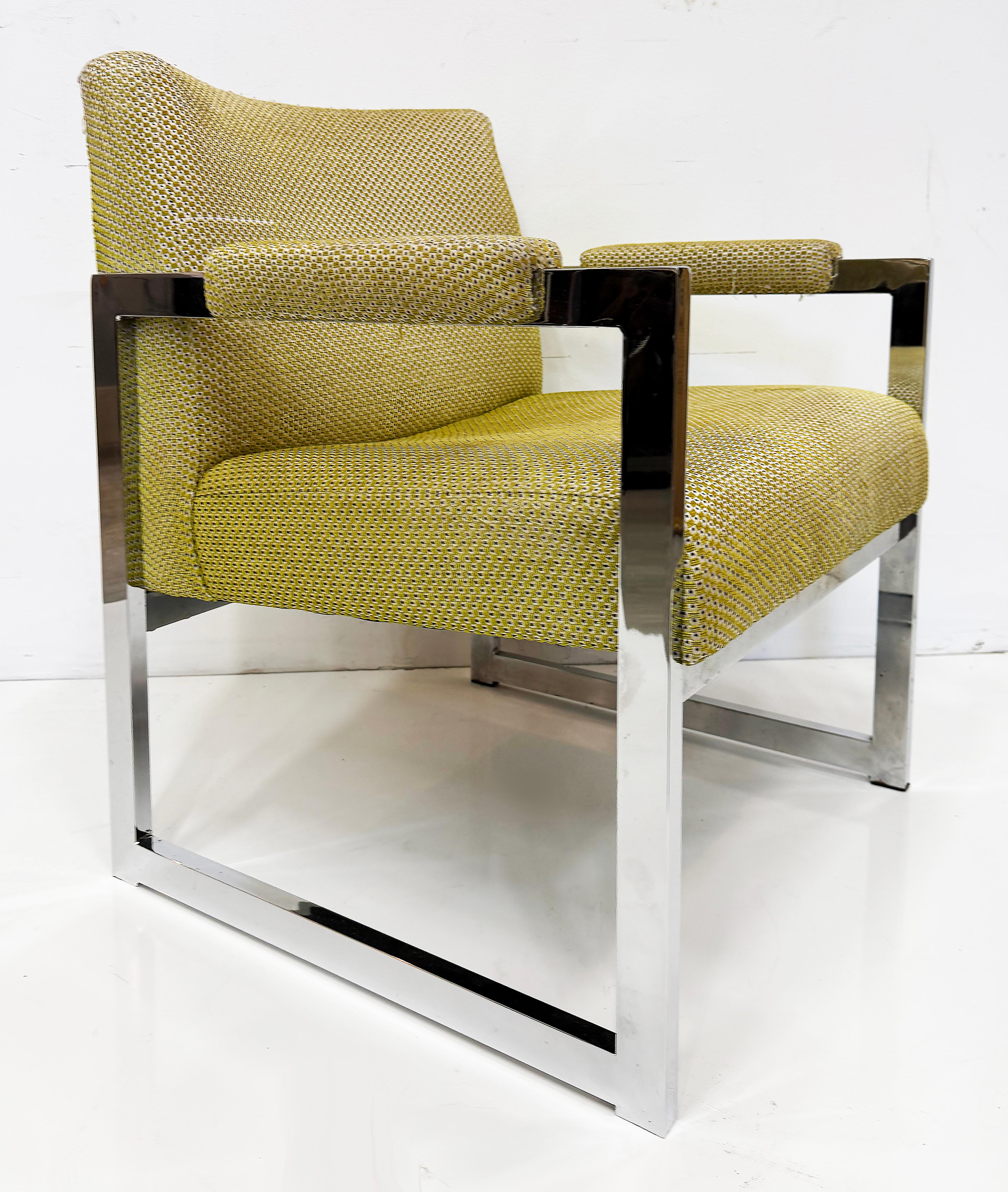 Mid-Century moderno Adrian Pearsall Comfort Designs Chrome Fat Bar Armchairs, 1970s USA Pair in vendita