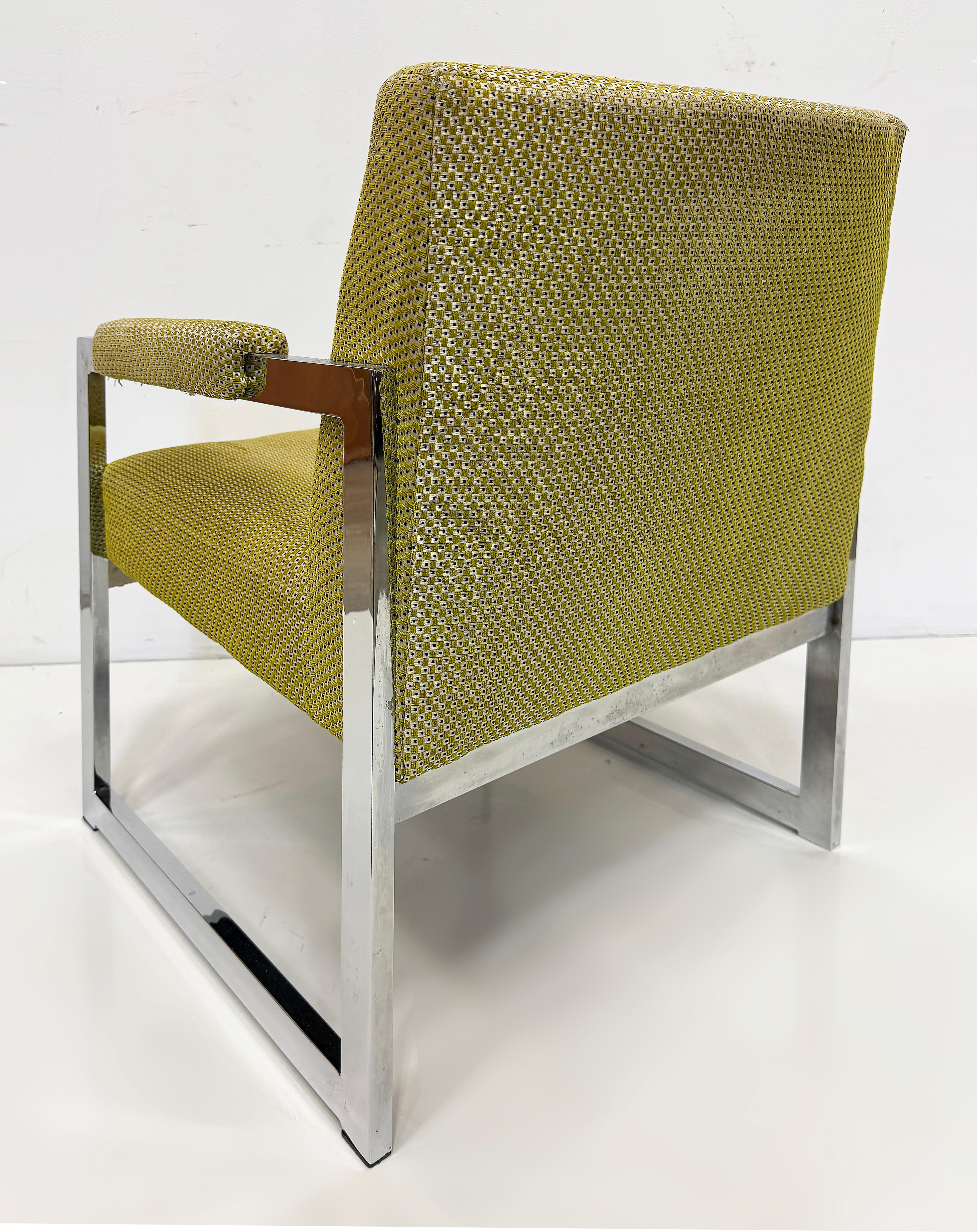 Tappezzeria Adrian Pearsall Comfort Designs Chrome Fat Bar Armchairs, 1970s USA Pair in vendita