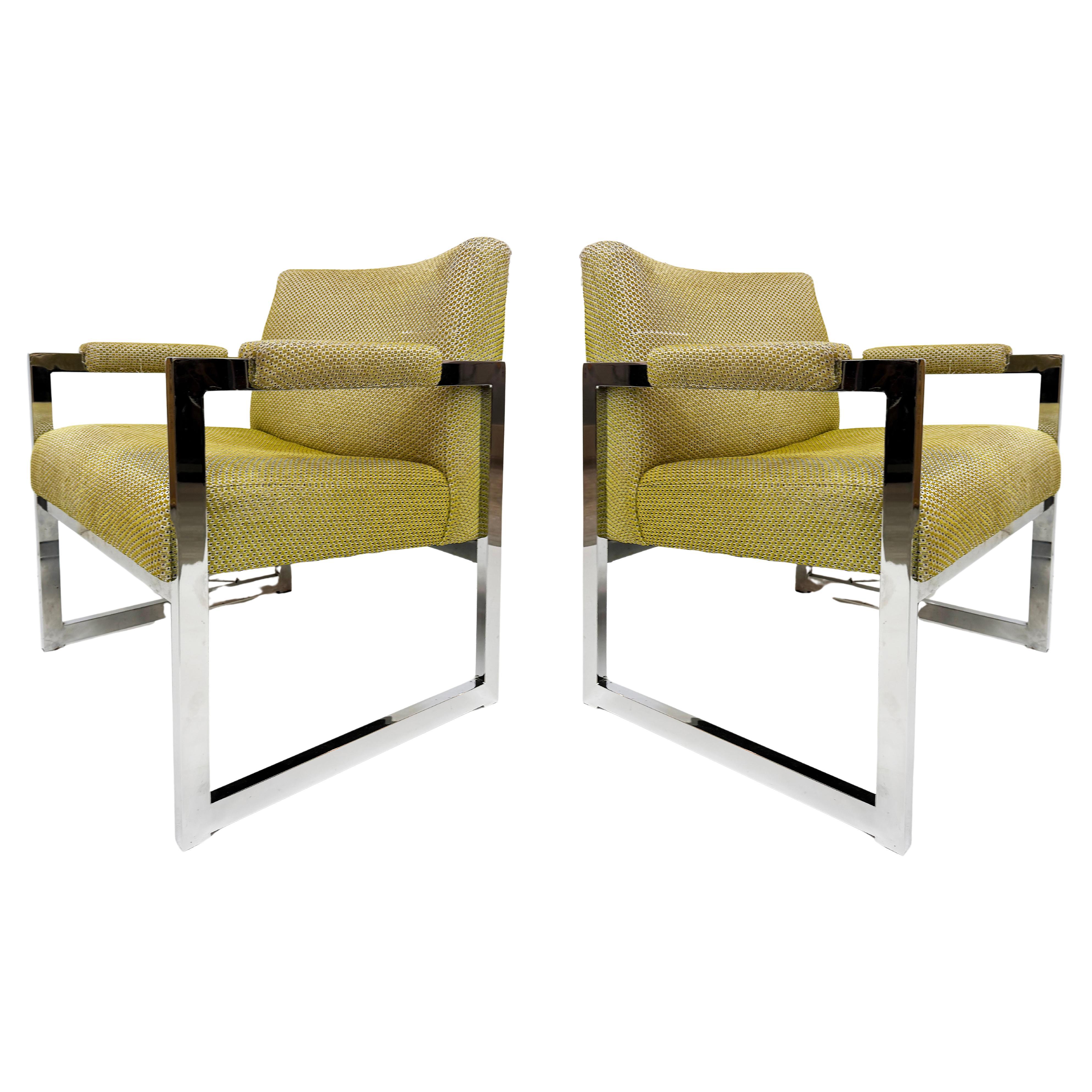 Adrian Pearsall Comfort Designs Chrome Fat Bar Armchairs, 1970s USA Pair in vendita