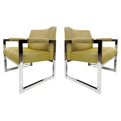 Adrian Pearsall Comfort Designs Chrome Fat Bar Armchairs, 1970s USA Pair