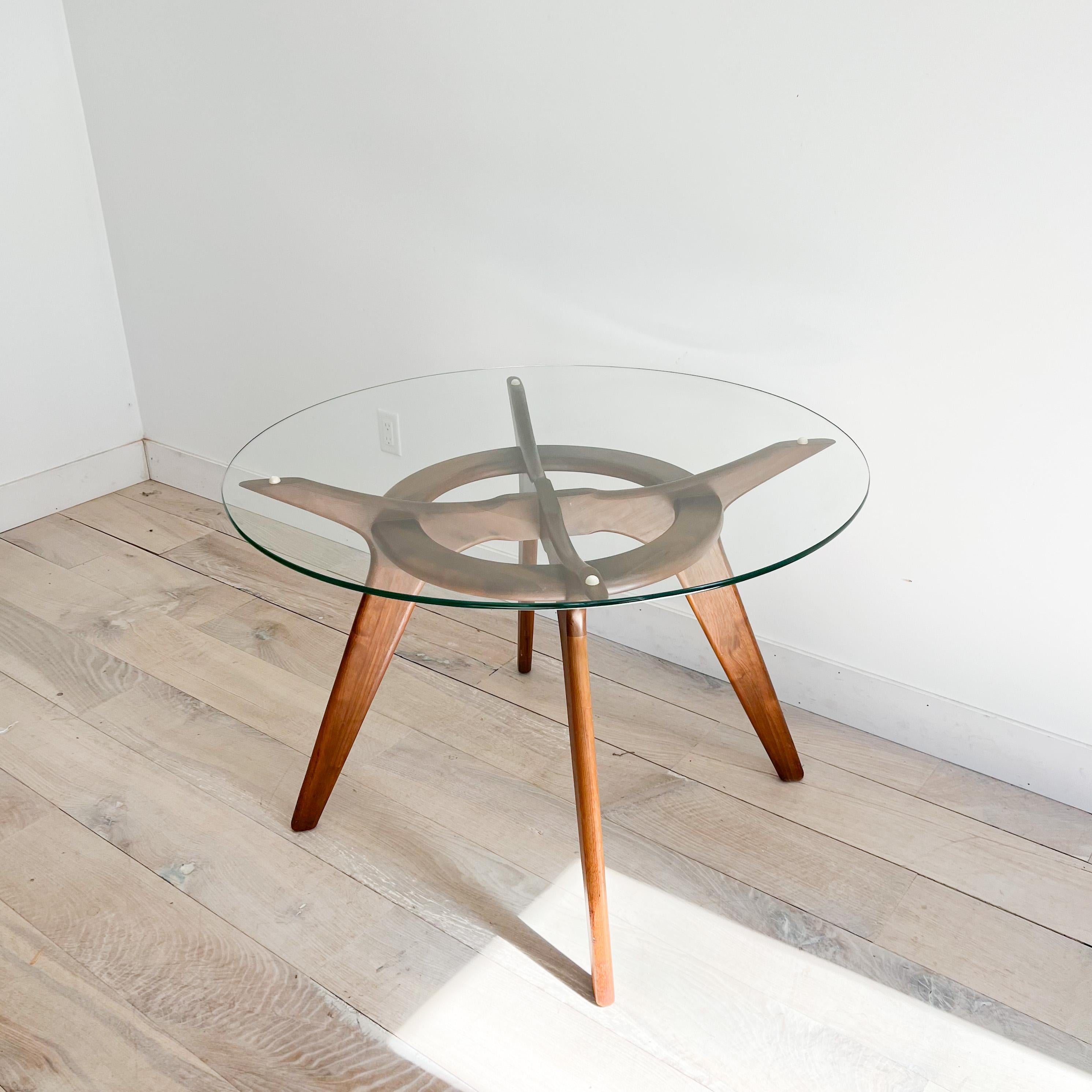 Adrian Pearsall Compass Walnut Dining Table w/ Glass Top In Good Condition In Asheville, NC
