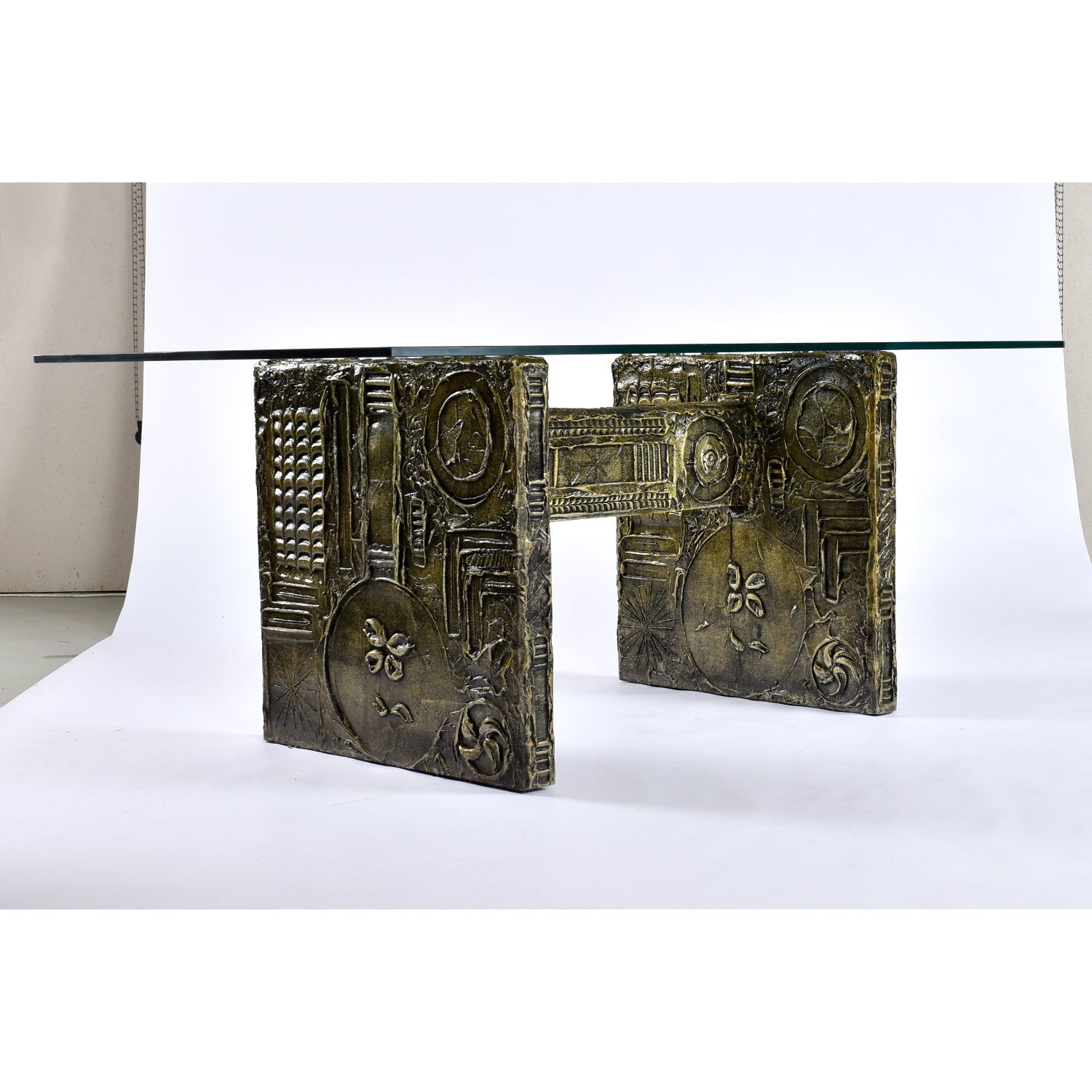 American Adrian Pearsall Craft Associates Brutalist Gold Resin & Glass Top Dining Table For Sale