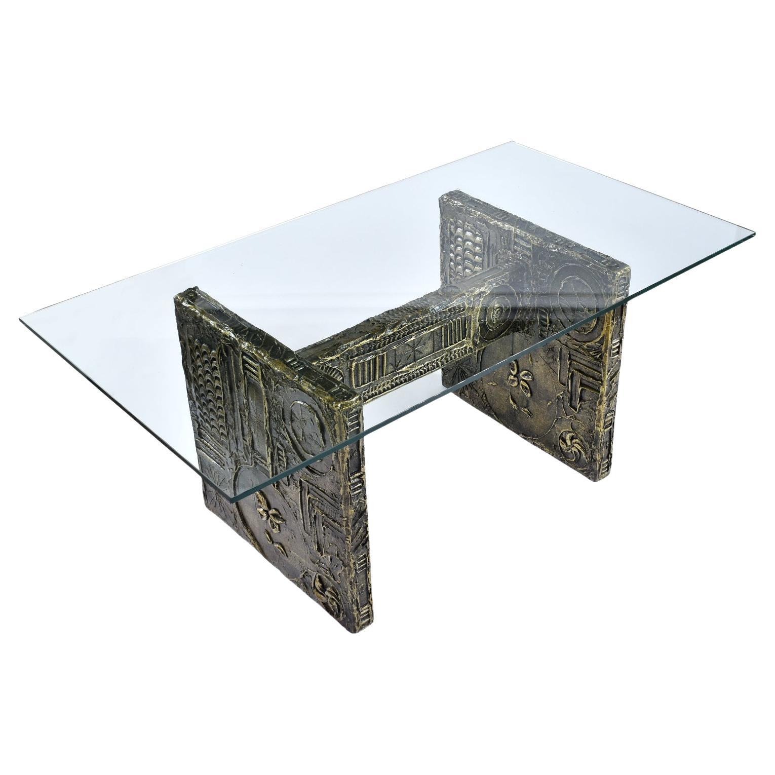 Adrian Pearsall Craft Associates Brutalist Gold Resin & Glass Top Dining Table For Sale