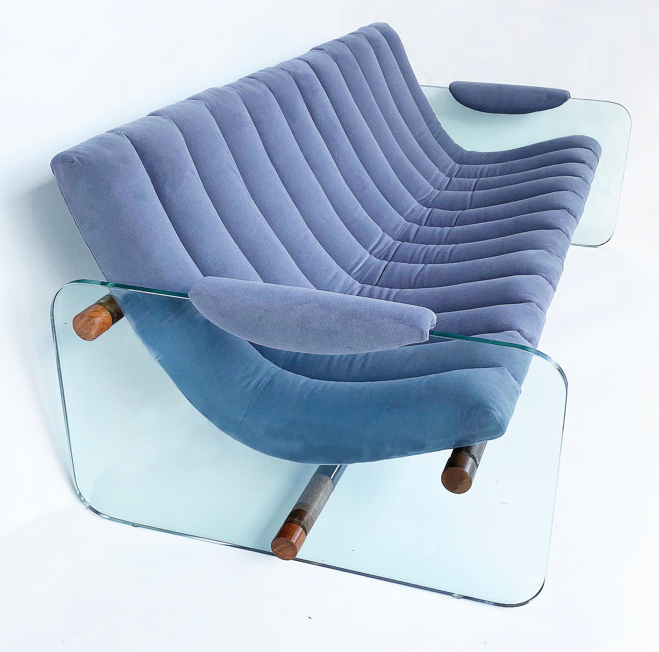 Mid-Century Modern Adrian Pearsall Craft Associates Glass Sided Sofa in Velvet Upholstery