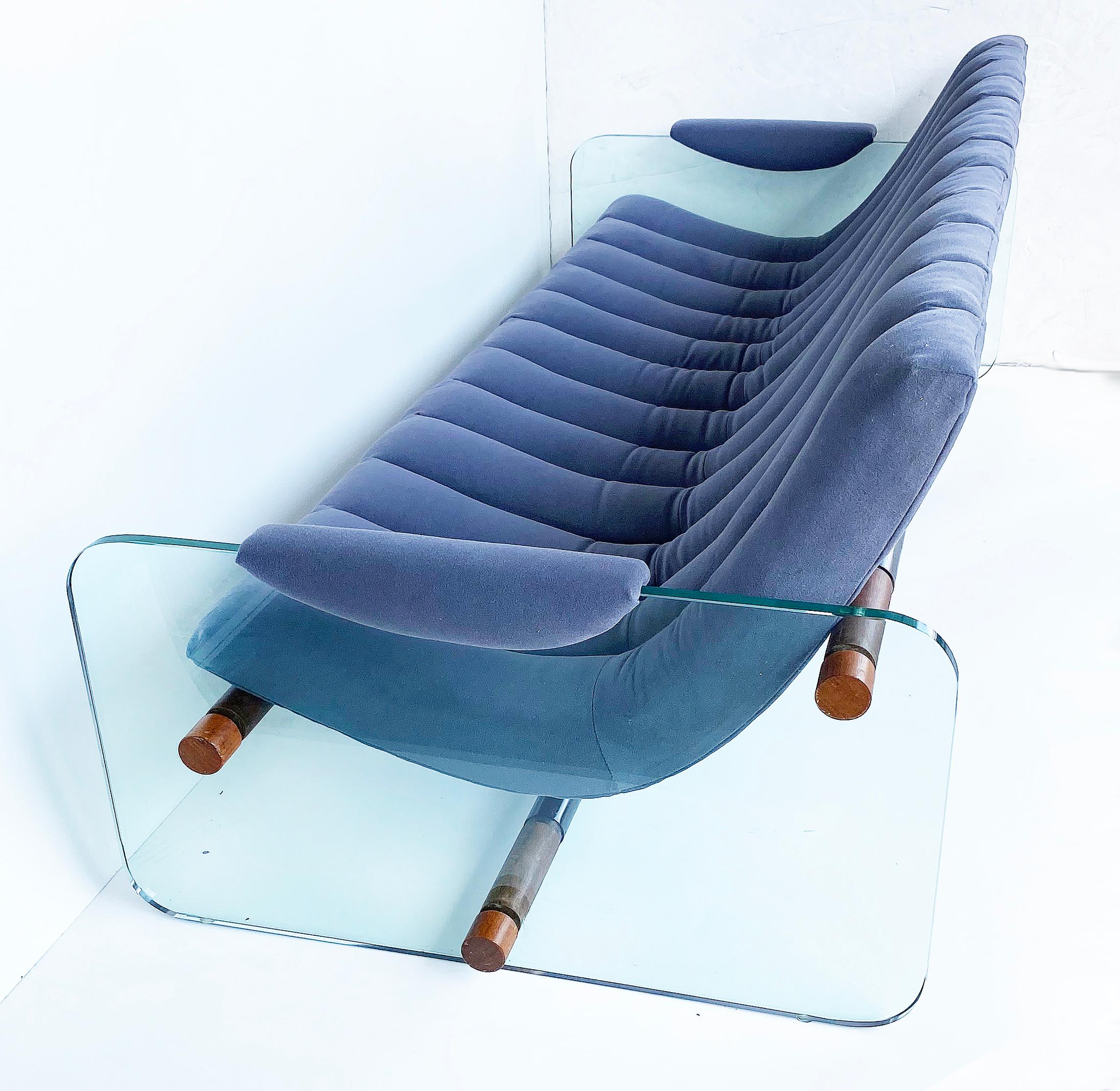 20th Century Adrian Pearsall Craft Associates Glass Sided Sofa in Velvet Upholstery