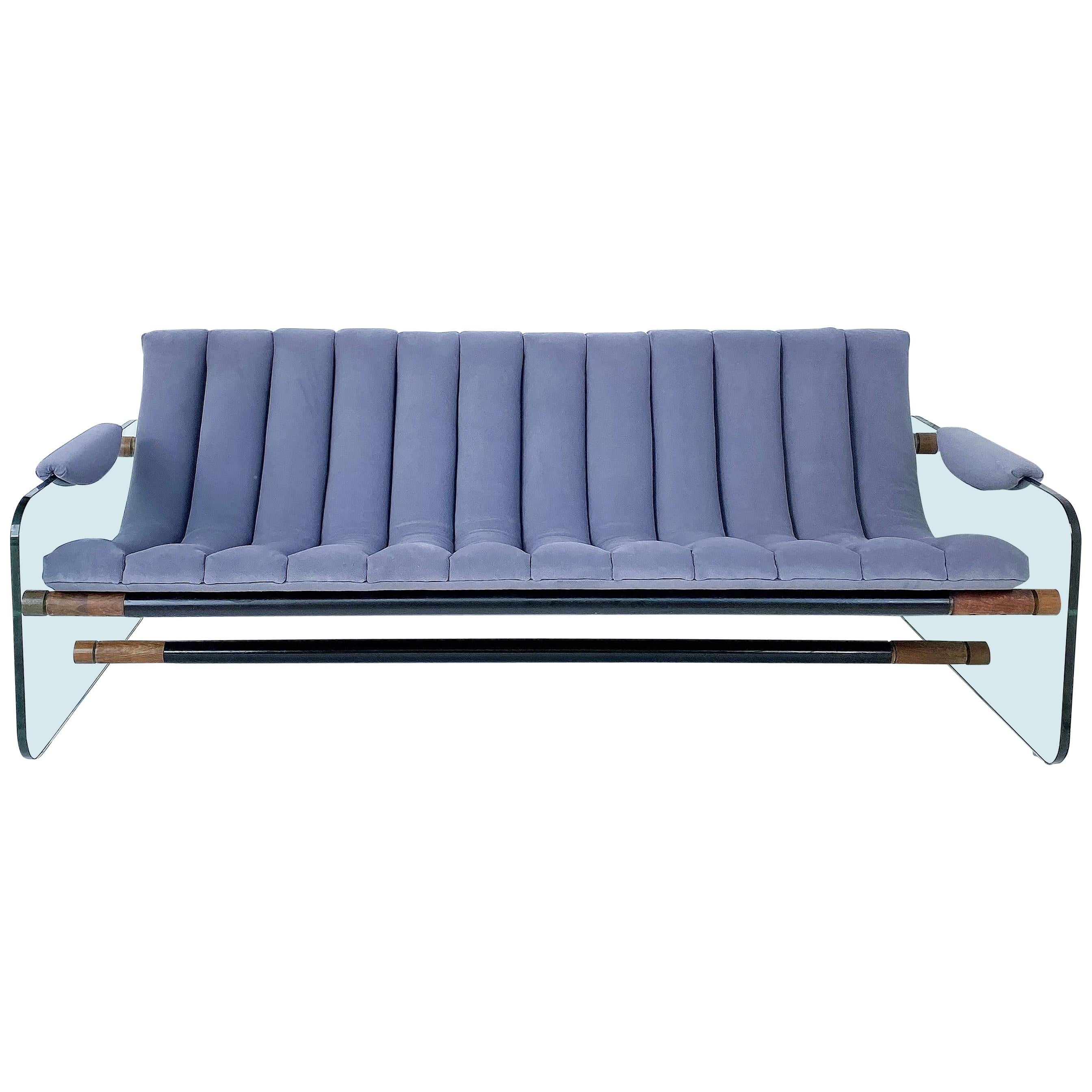 Adrian Pearsall Craft Associates Glass Sided Sofa in Velvet Upholstery