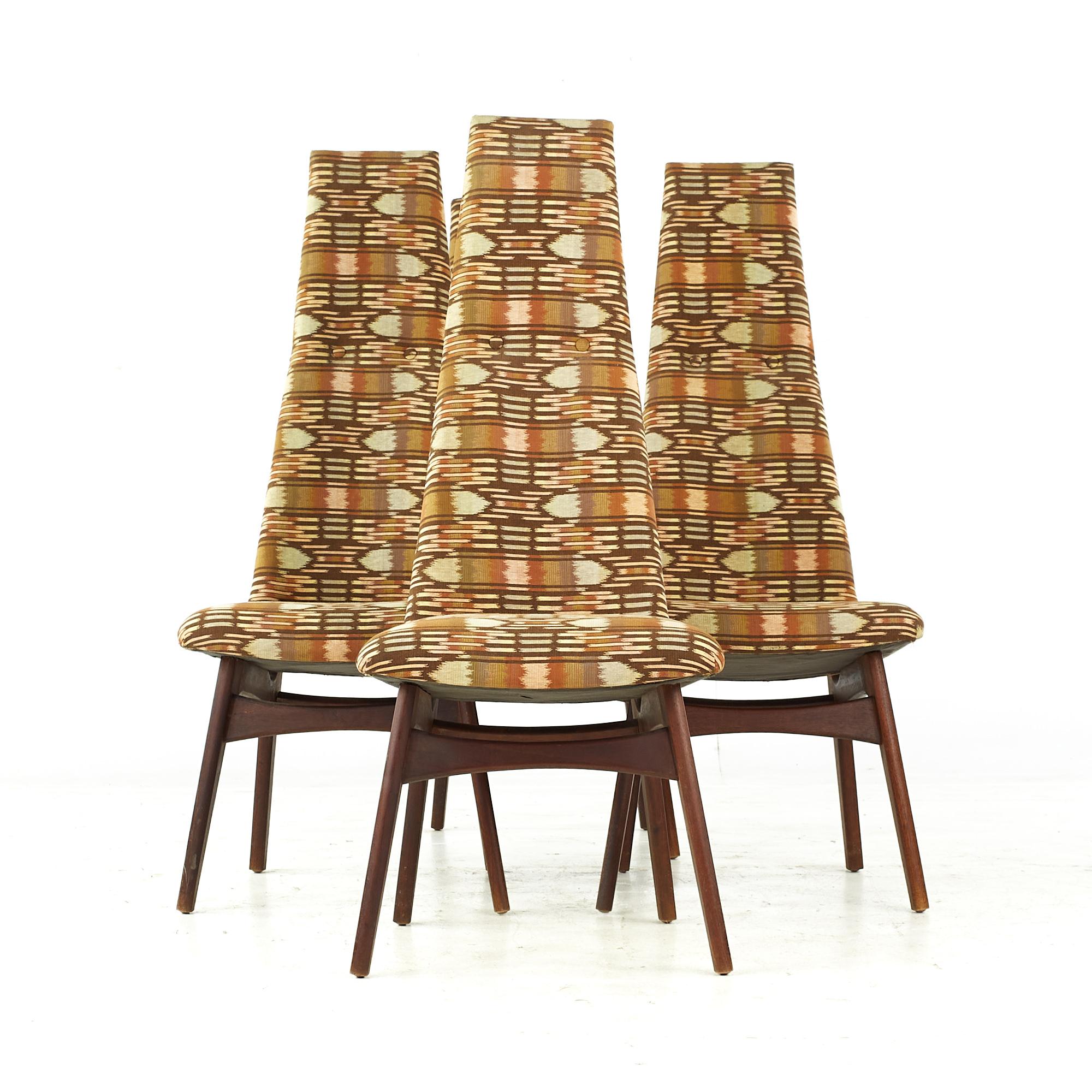 Adrian pearsall for craft associates midcentury 1613-C walnut highback dining chairs - Set of 4.

Each chair measures: 19 wide x 18 deep x 47.5 inches high, with a seat height/chair clearance of 18.5 inches.

All pieces of furniture can be had