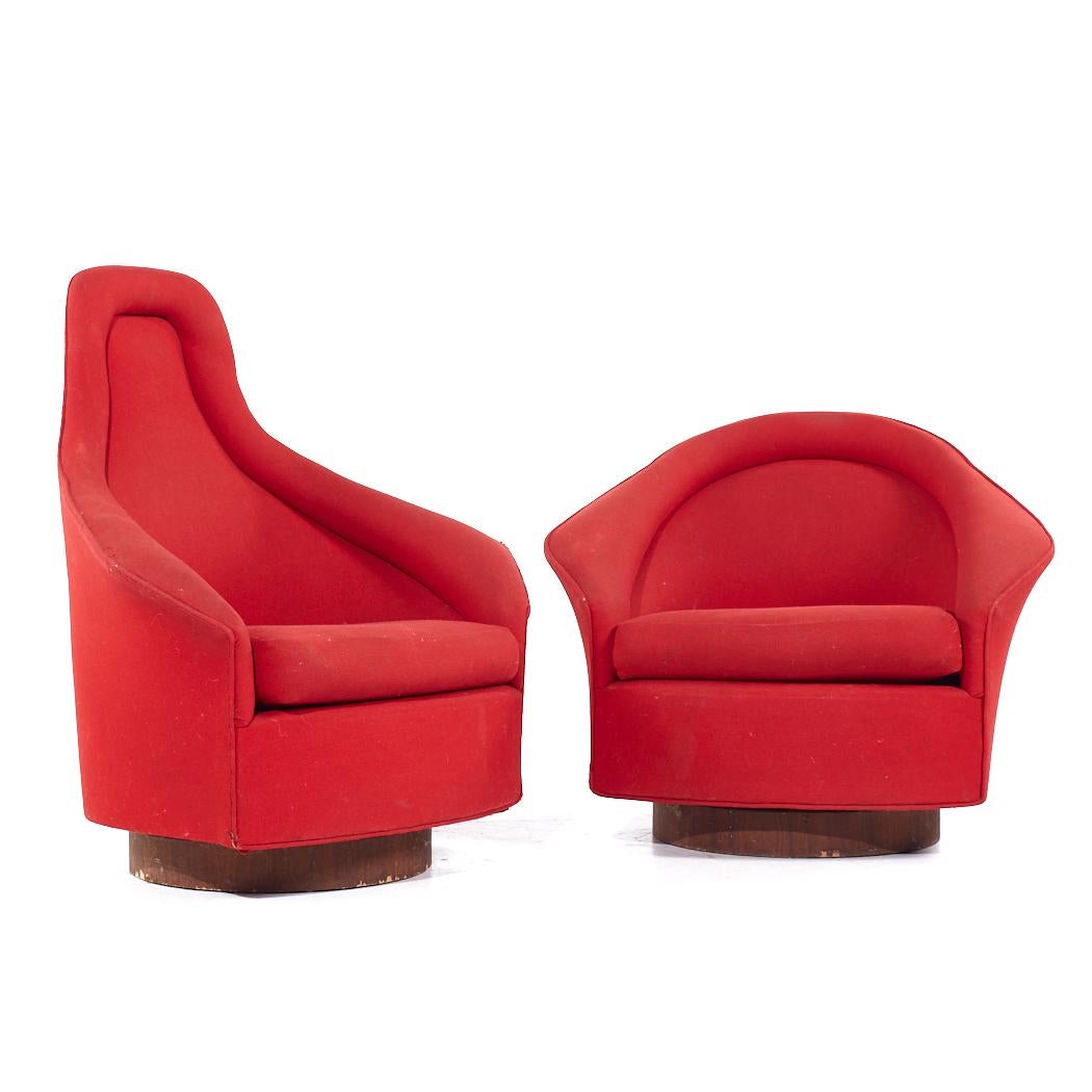 Adrian Pearsall for Craft Associates Mid Century His and Hers Swivel Lounge Chairs - Pair

The His chair measures: 36 wide x 29 deep x 40.5 inches high
The Hers chair measures: 36 wide x 29 deep x 30.25 inches high
Both chairs have a seat height of