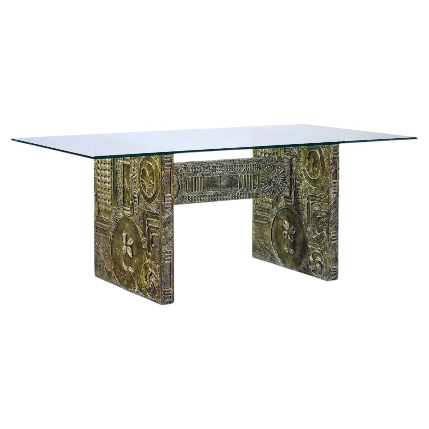 Adrian Pearsall Craft Associates Mid Century Brutalist Glass Top Dining Table For Sale