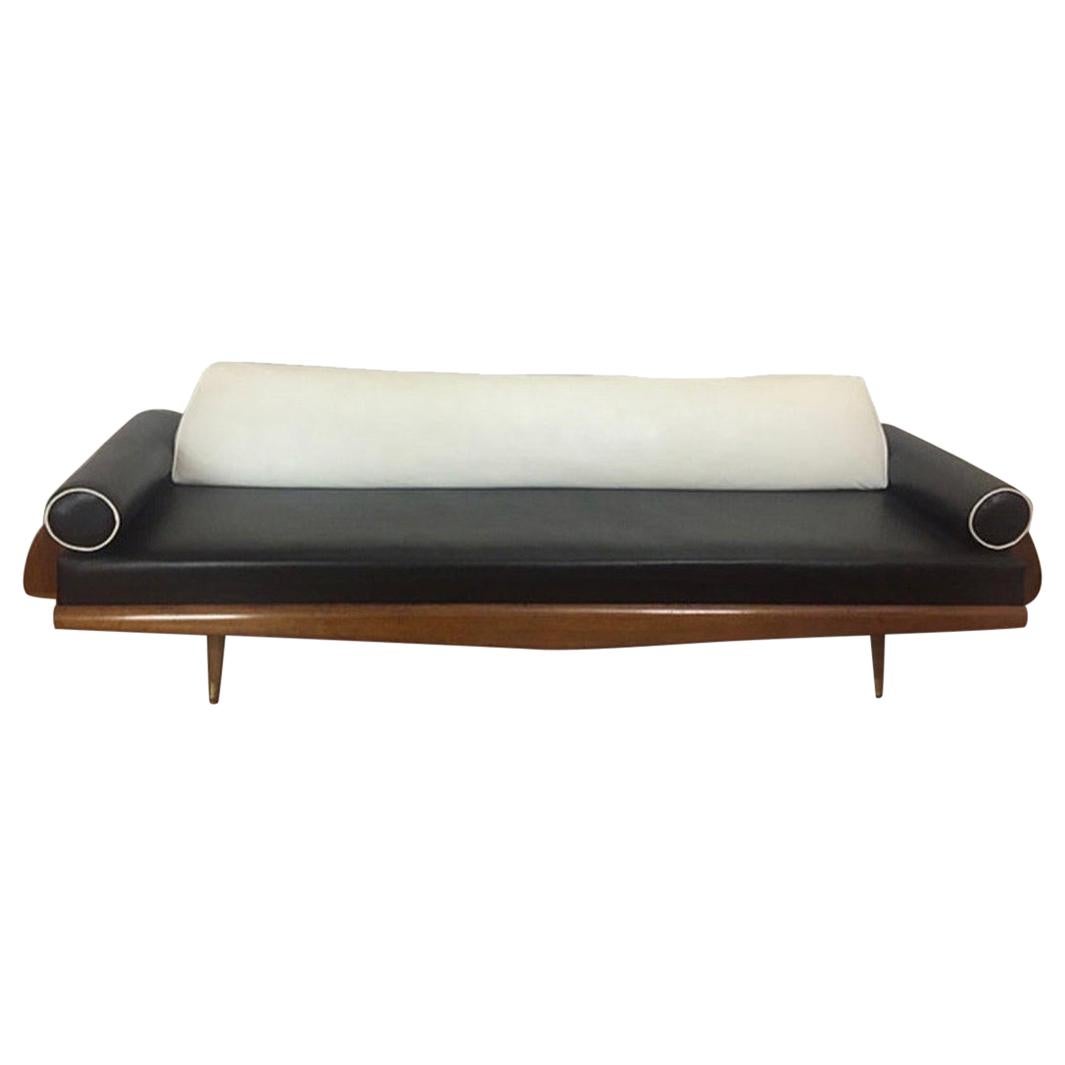Adrian Pearsall Craft Associates Rare Black and White 868-M Walnut Sofa