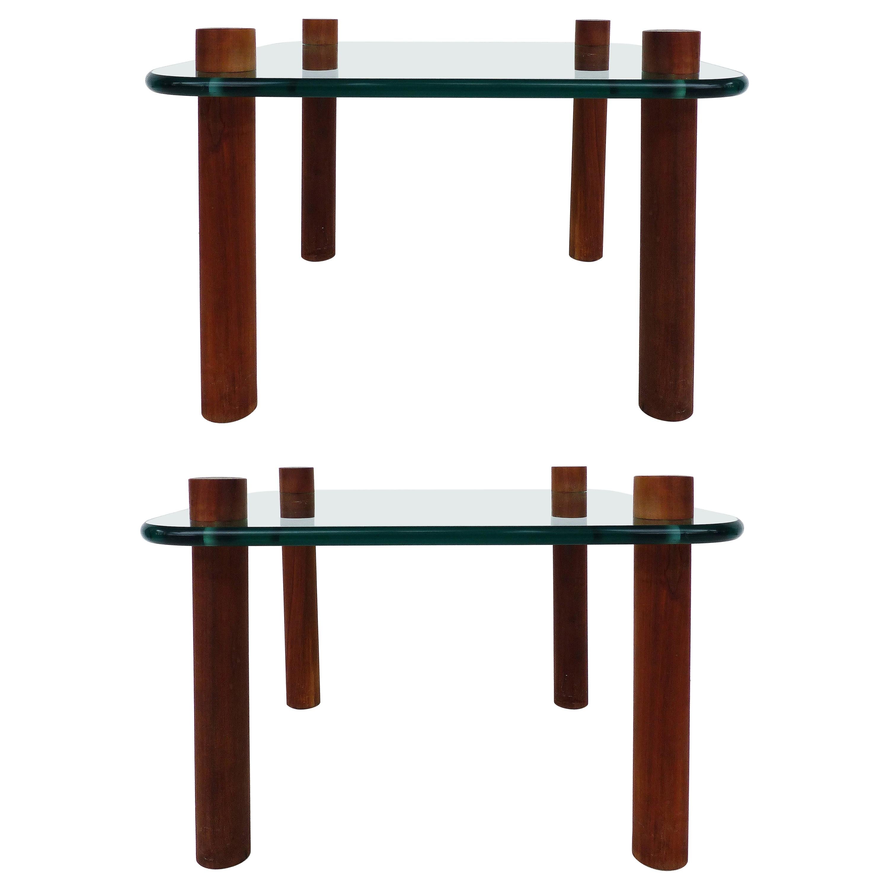 Adrian Pearsall Craft Associates Side Tables in Wood and Glass, Pair
